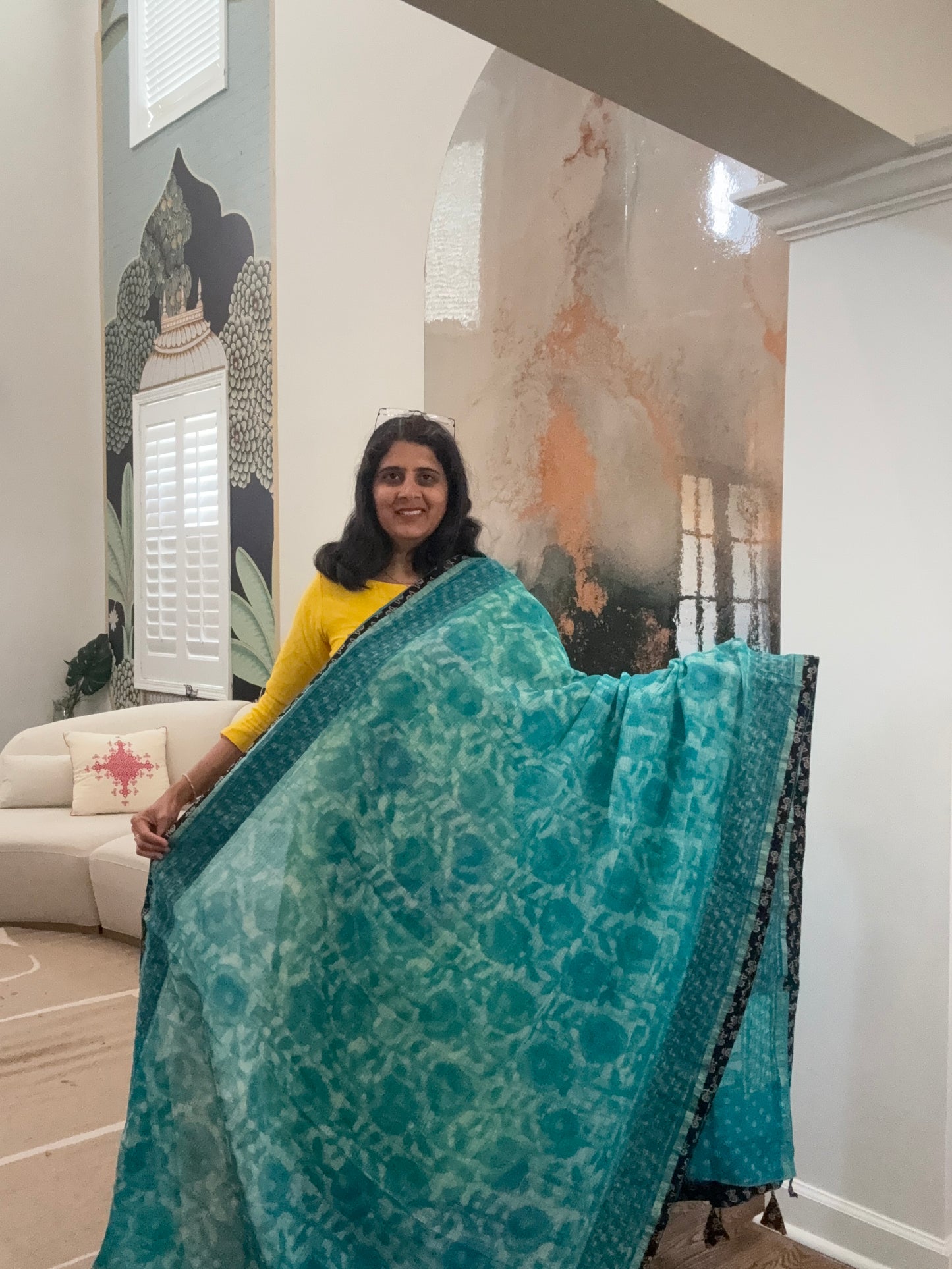 Hand Block Printed kota Saree with Ajarakh border