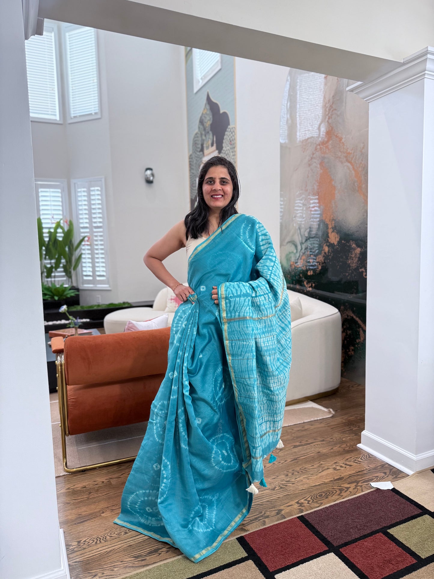 Hand tied shibori on Chanderi