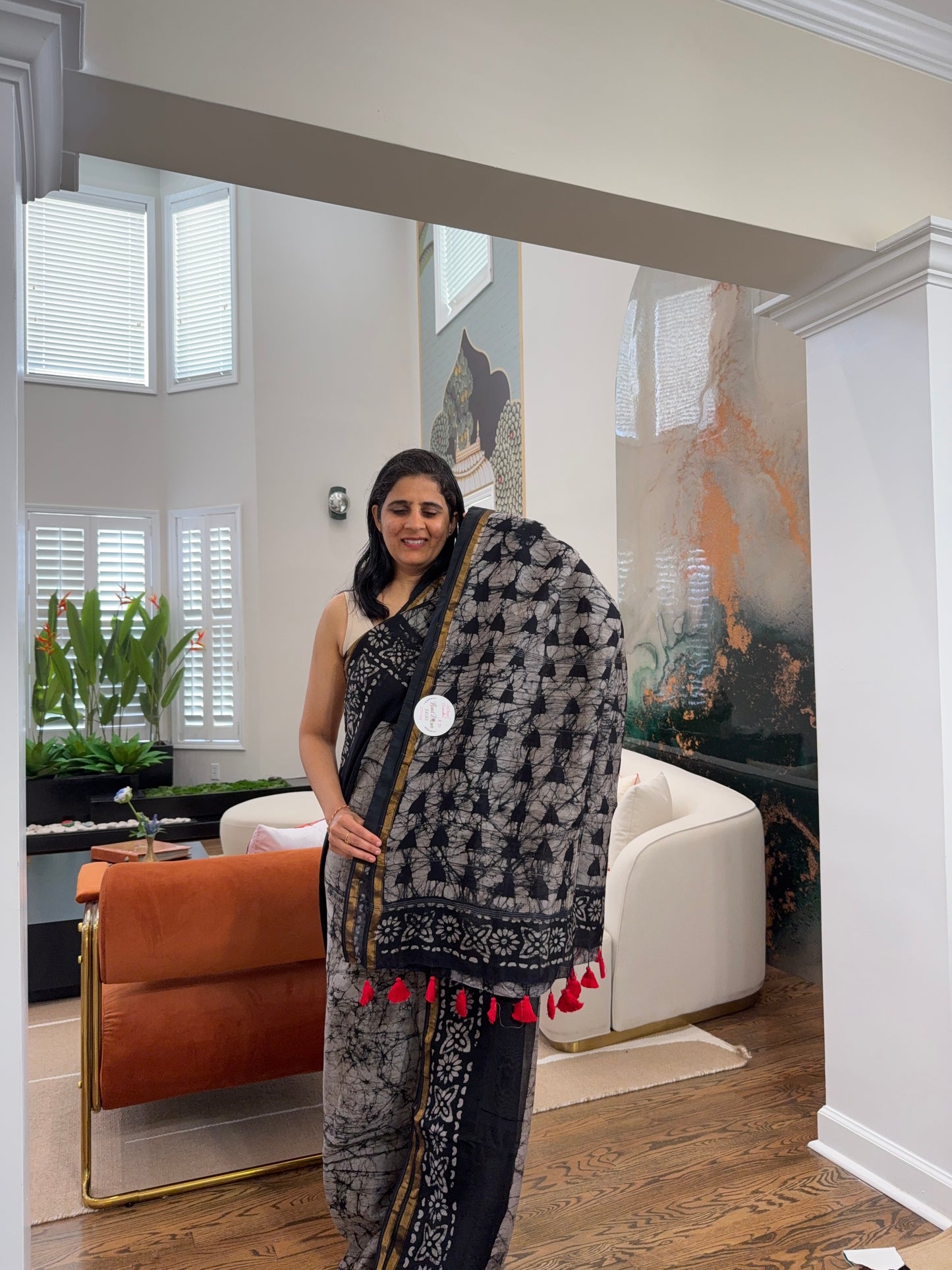 Hand tied shibori on Chanderi