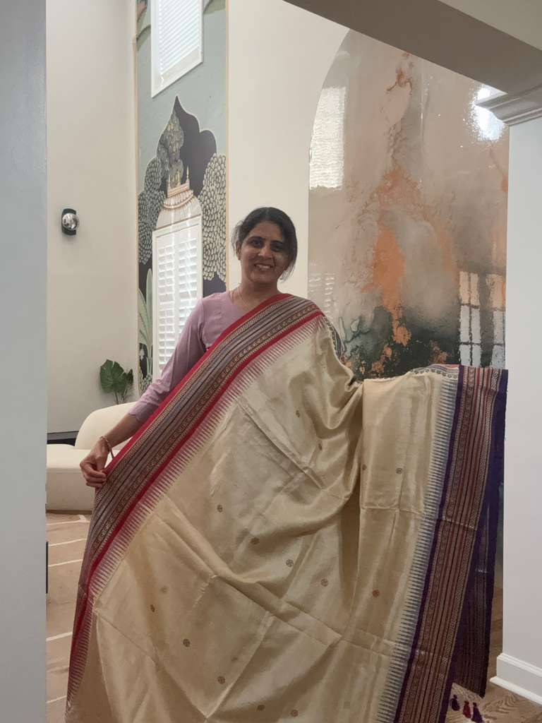 Handwoven Vidarbha tusser Saree - Purple & Crimson Border