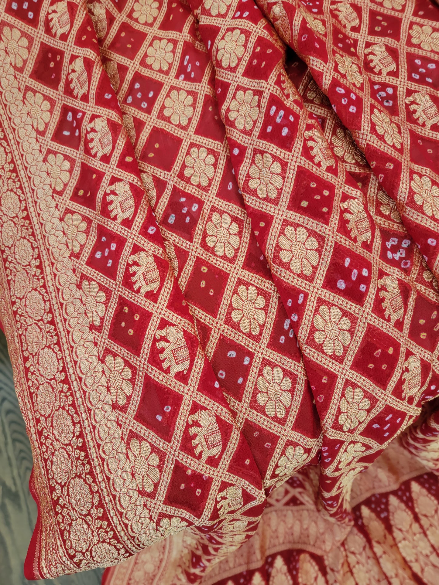 Banarasi Bandhej Dupatta - Red