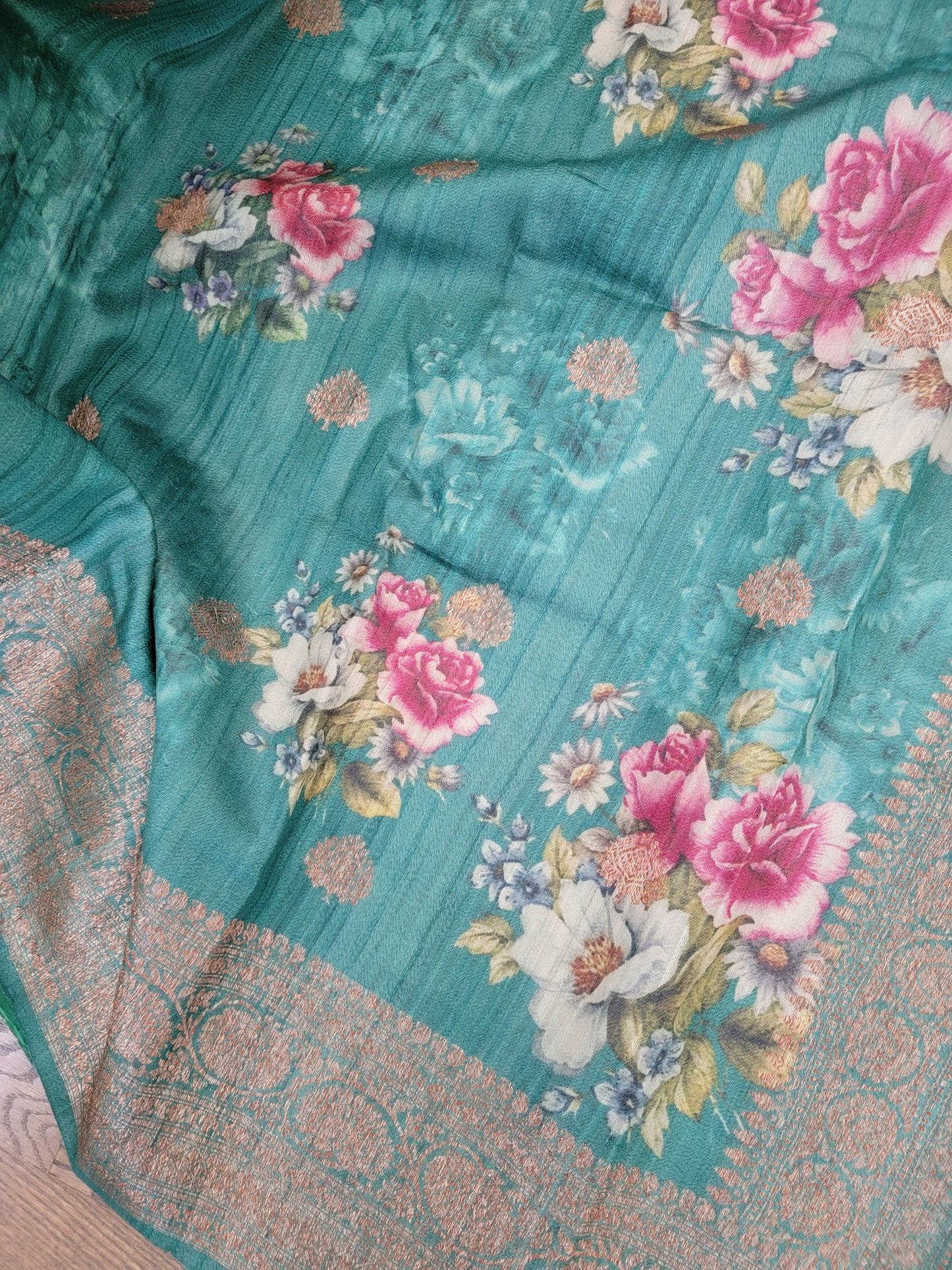 Tusser Banarasi Saree with floral Print