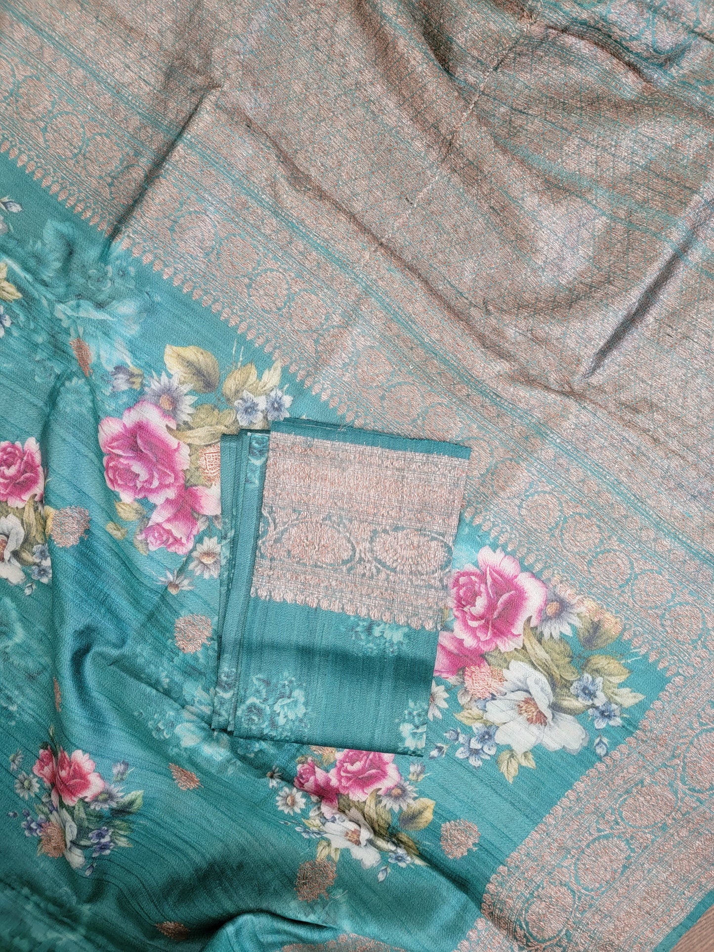 Tusser Banarasi Saree with floral Print