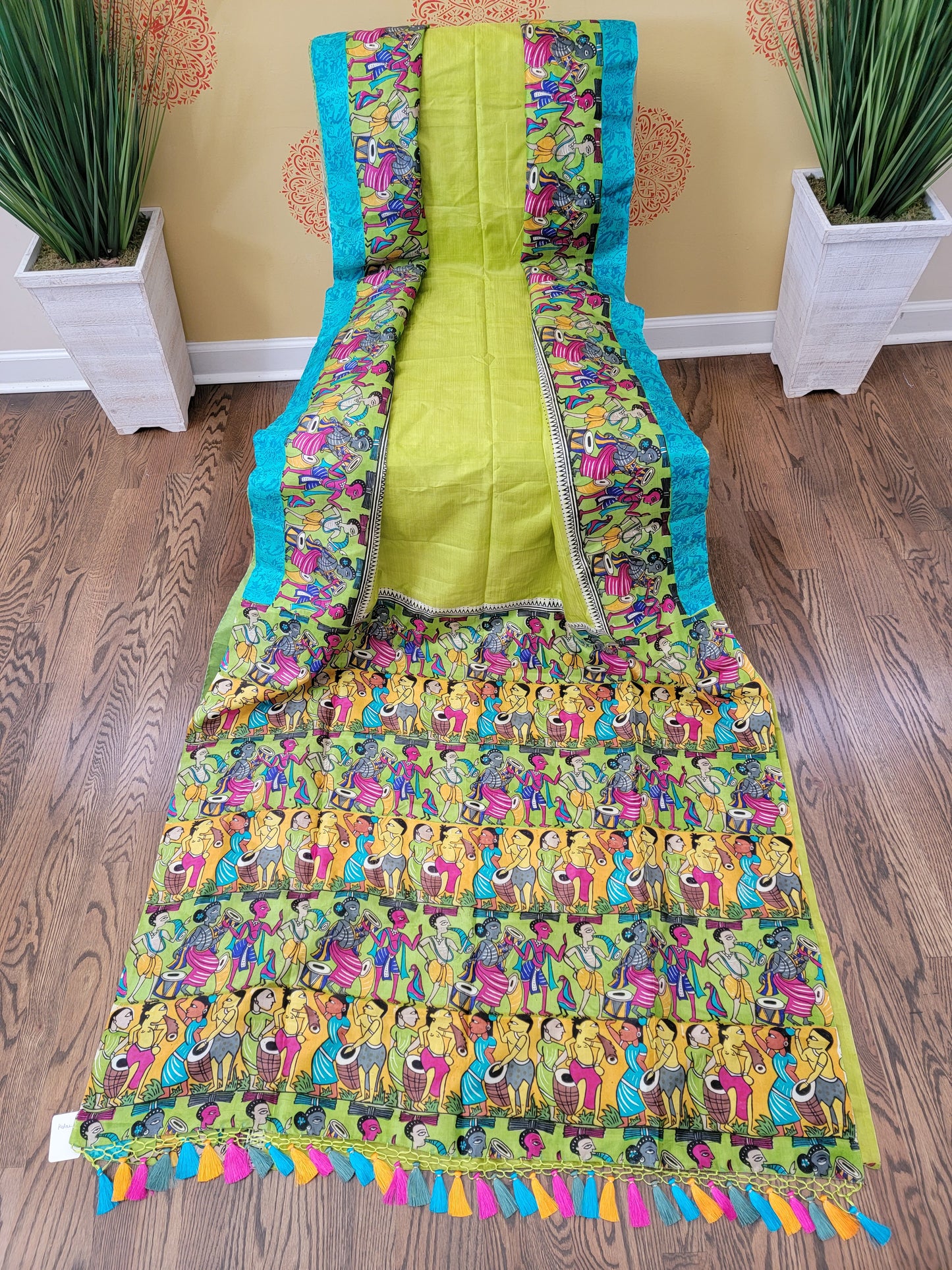 Hand Block printed Saree on Katan Silk