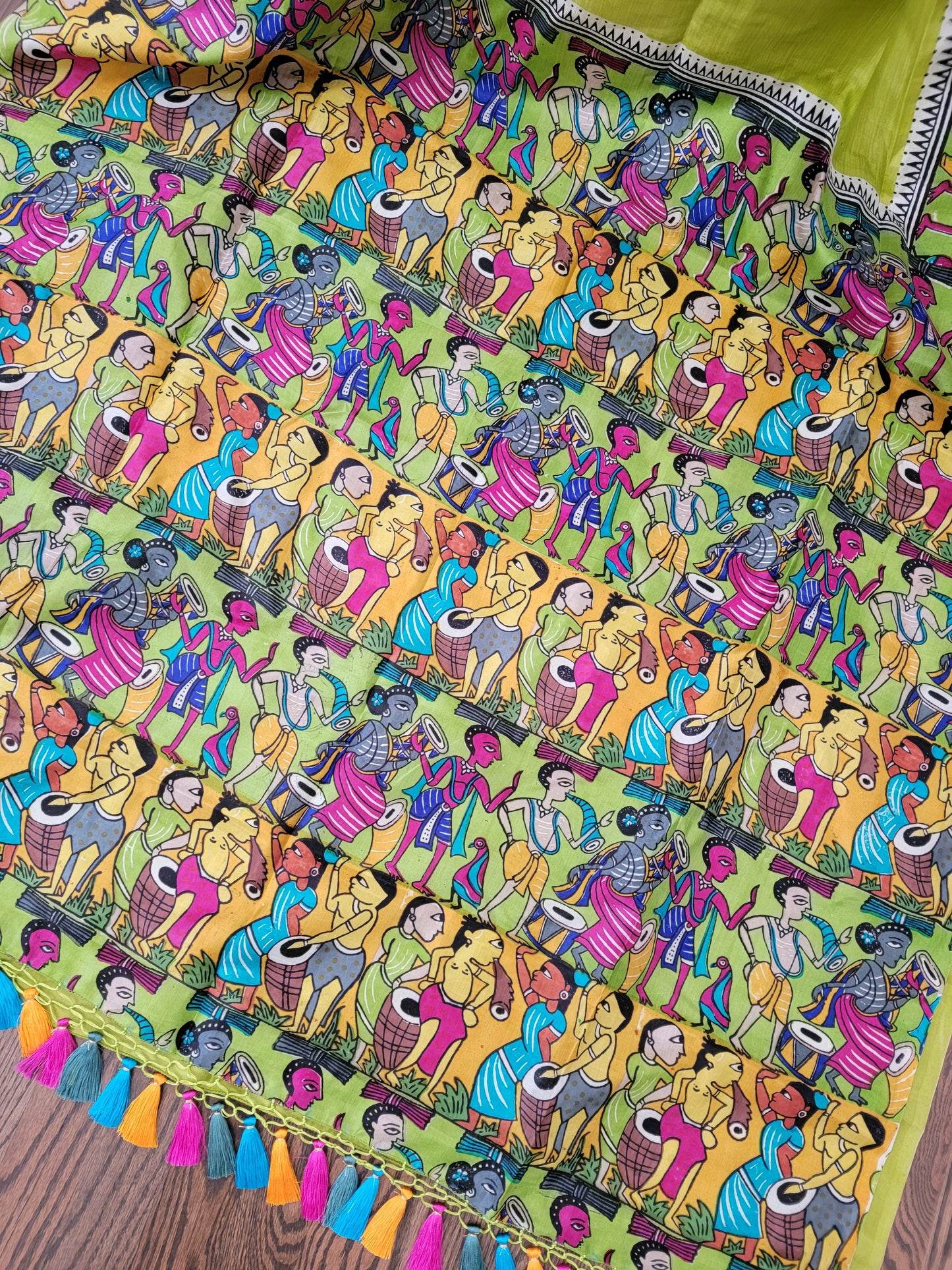 Hand Block printed Saree on Katan Silk