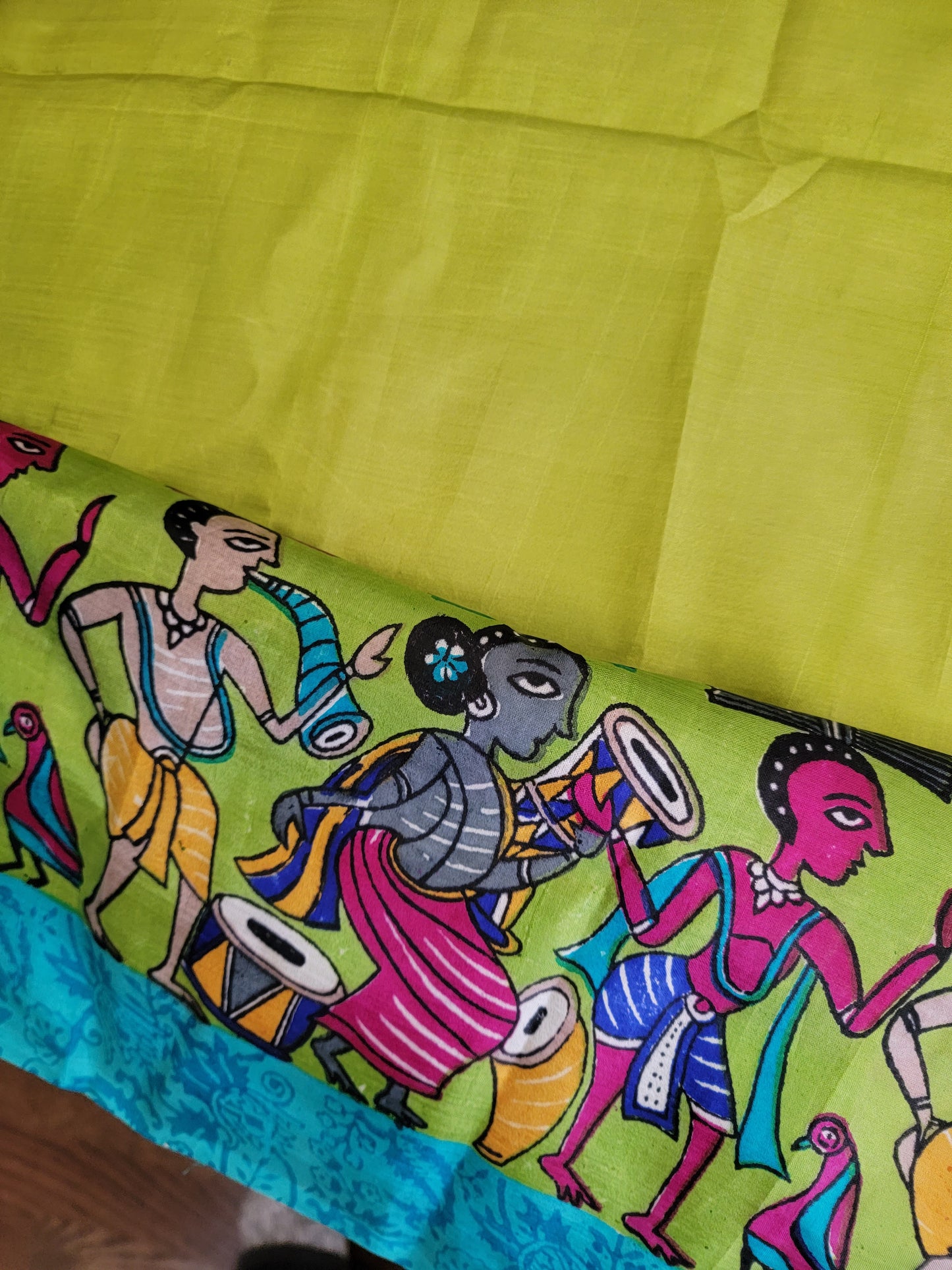 Hand Block printed Saree on Katan Silk