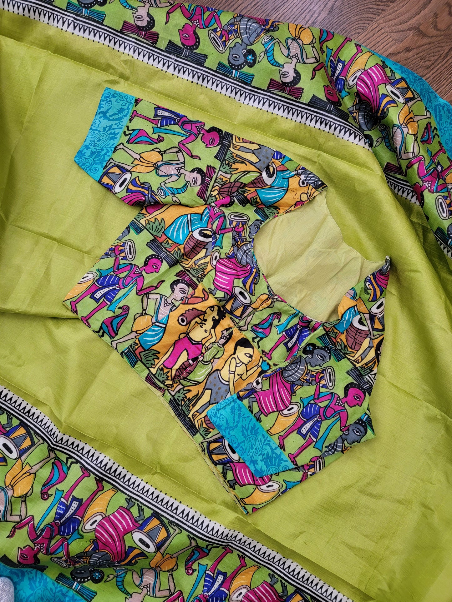 Hand Block printed Saree on Katan Silk