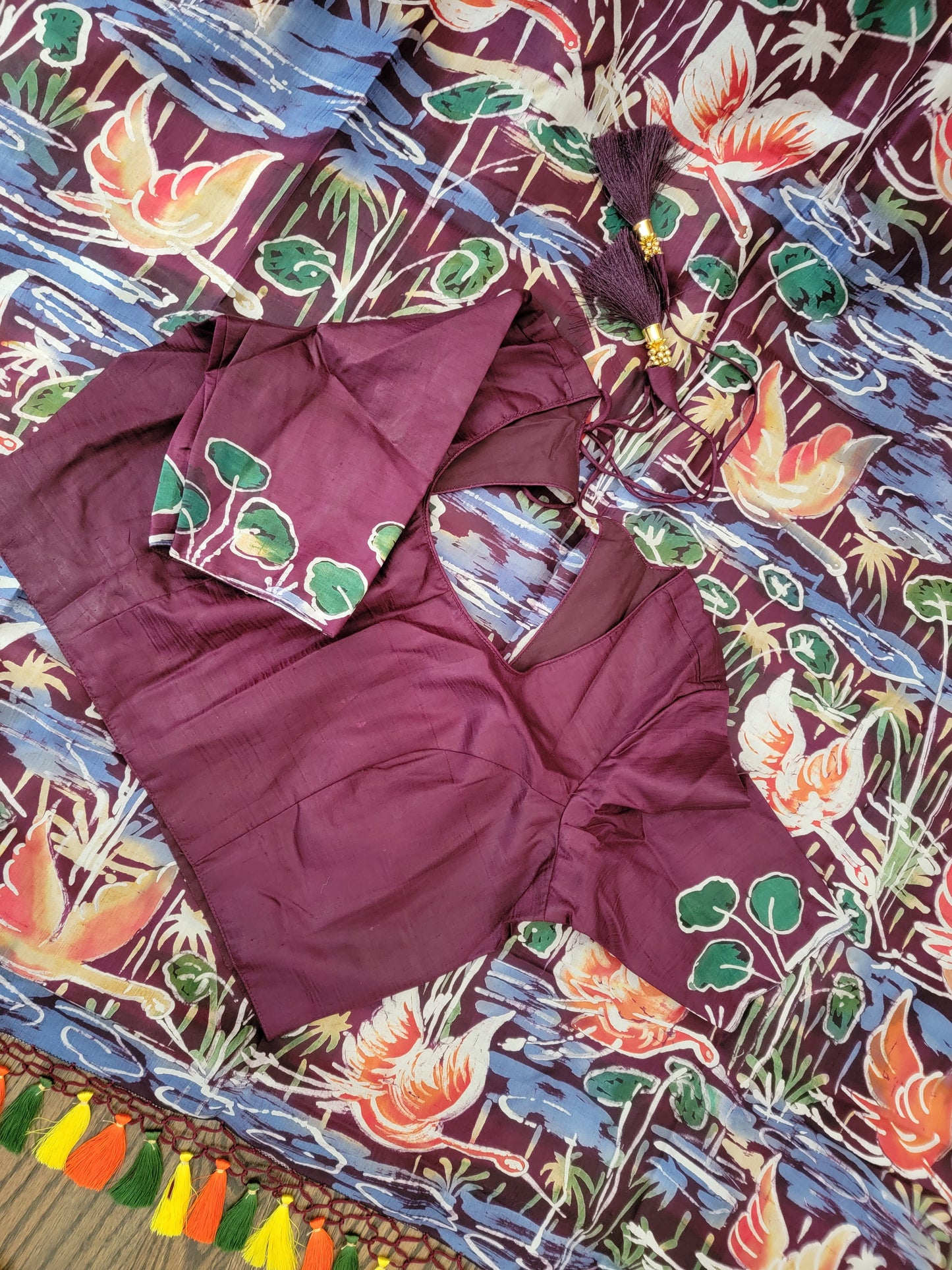 Hand Batik Saree on Katan Silk - Wine
