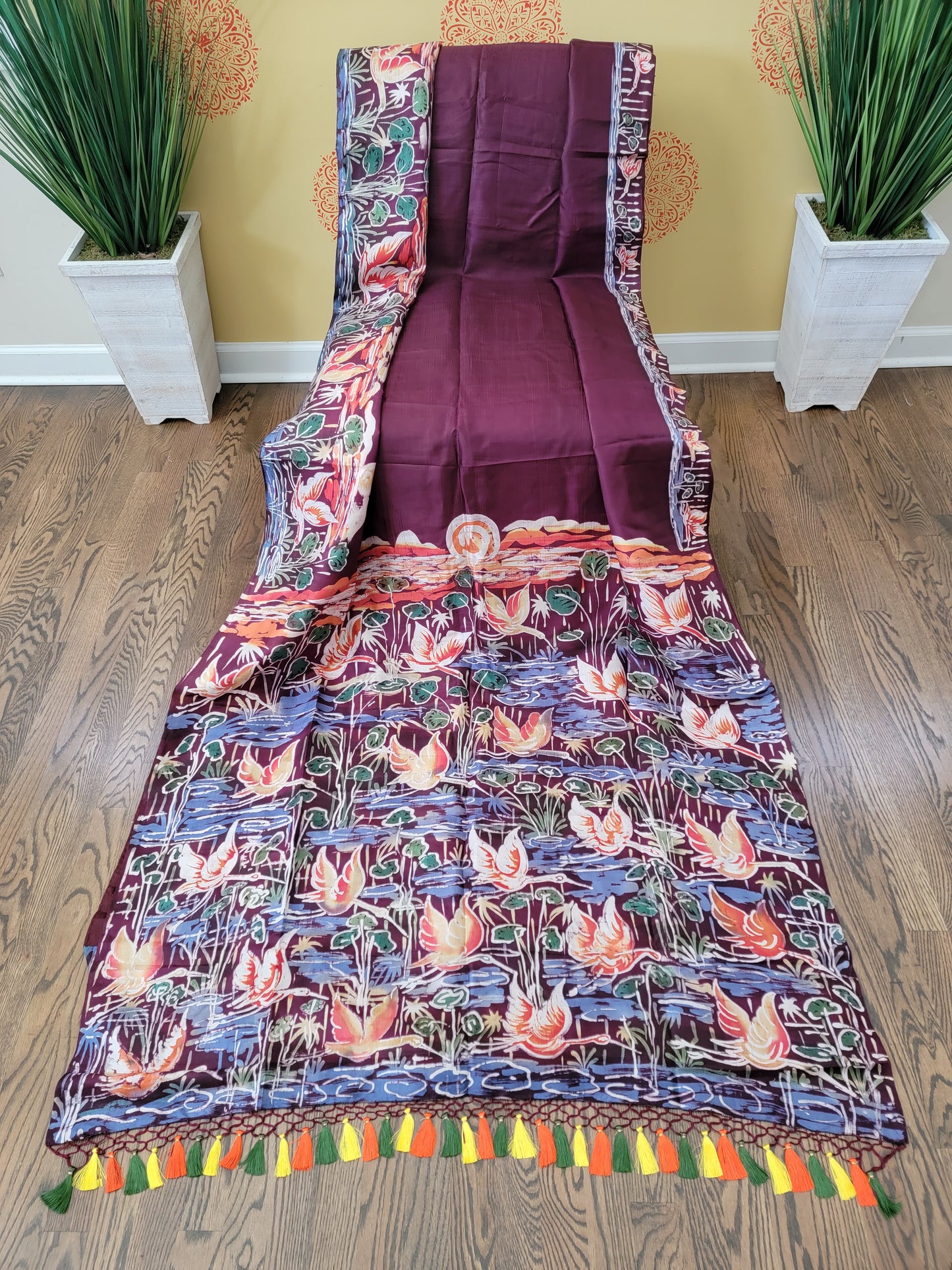 Hand Batik Saree on Katan Silk - Wine