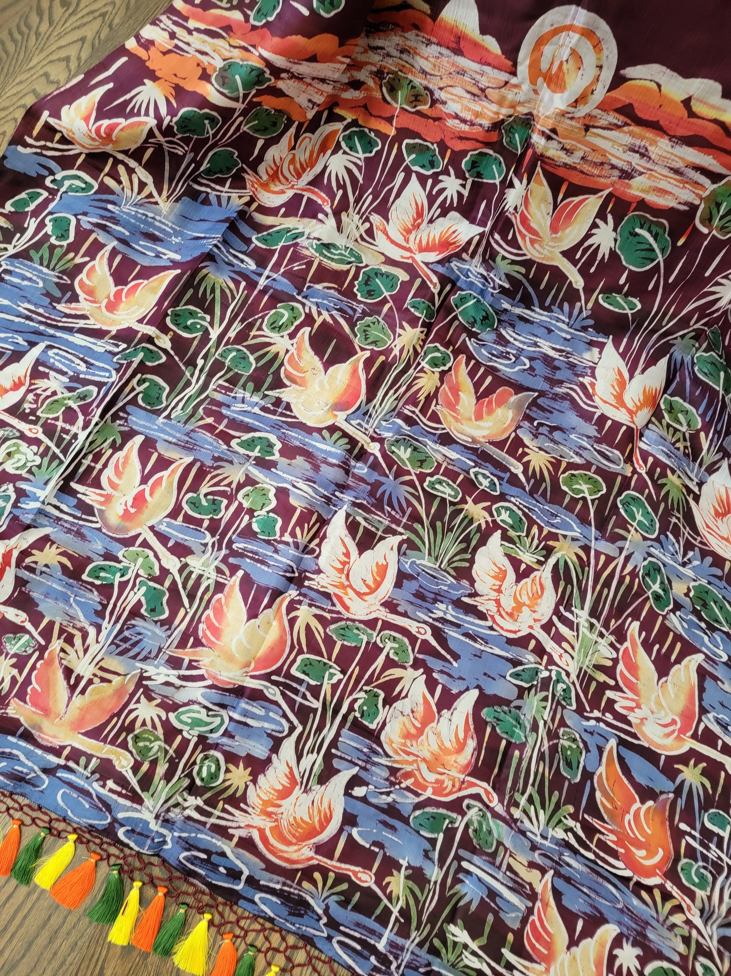 Hand Batik Saree on Katan Silk - Wine