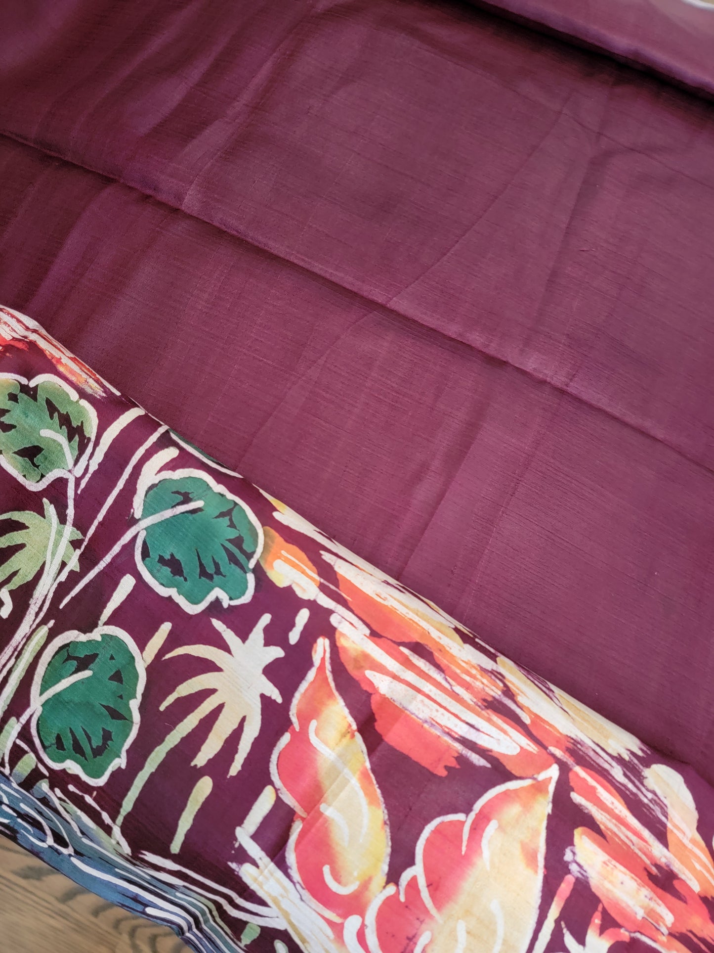 Hand Batik Saree on Katan Silk - Wine