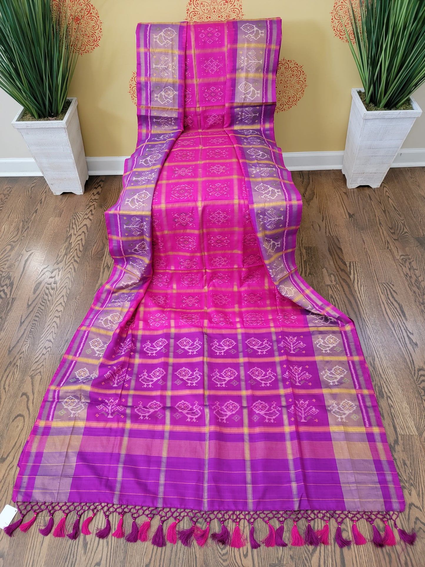 Patola Saree with Zari checks - Pink