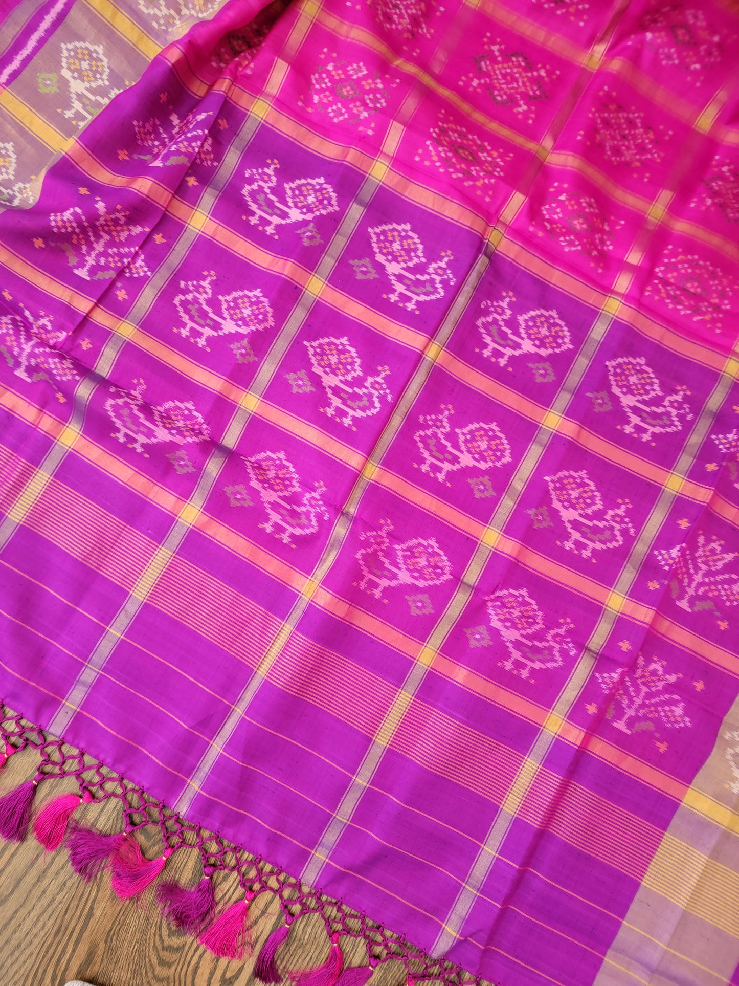 Patola Saree with Zari checks - Pink