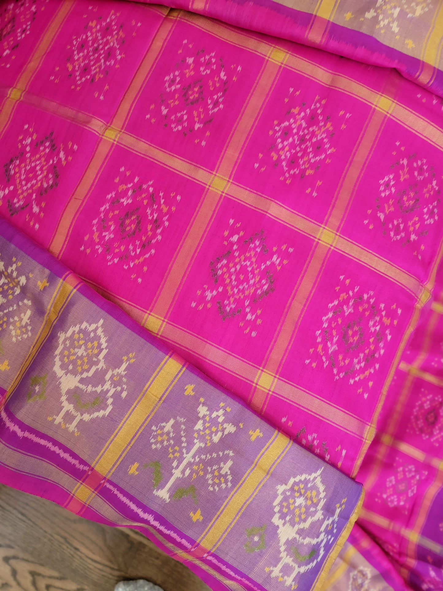 Patola Saree with Zari checks - Pink