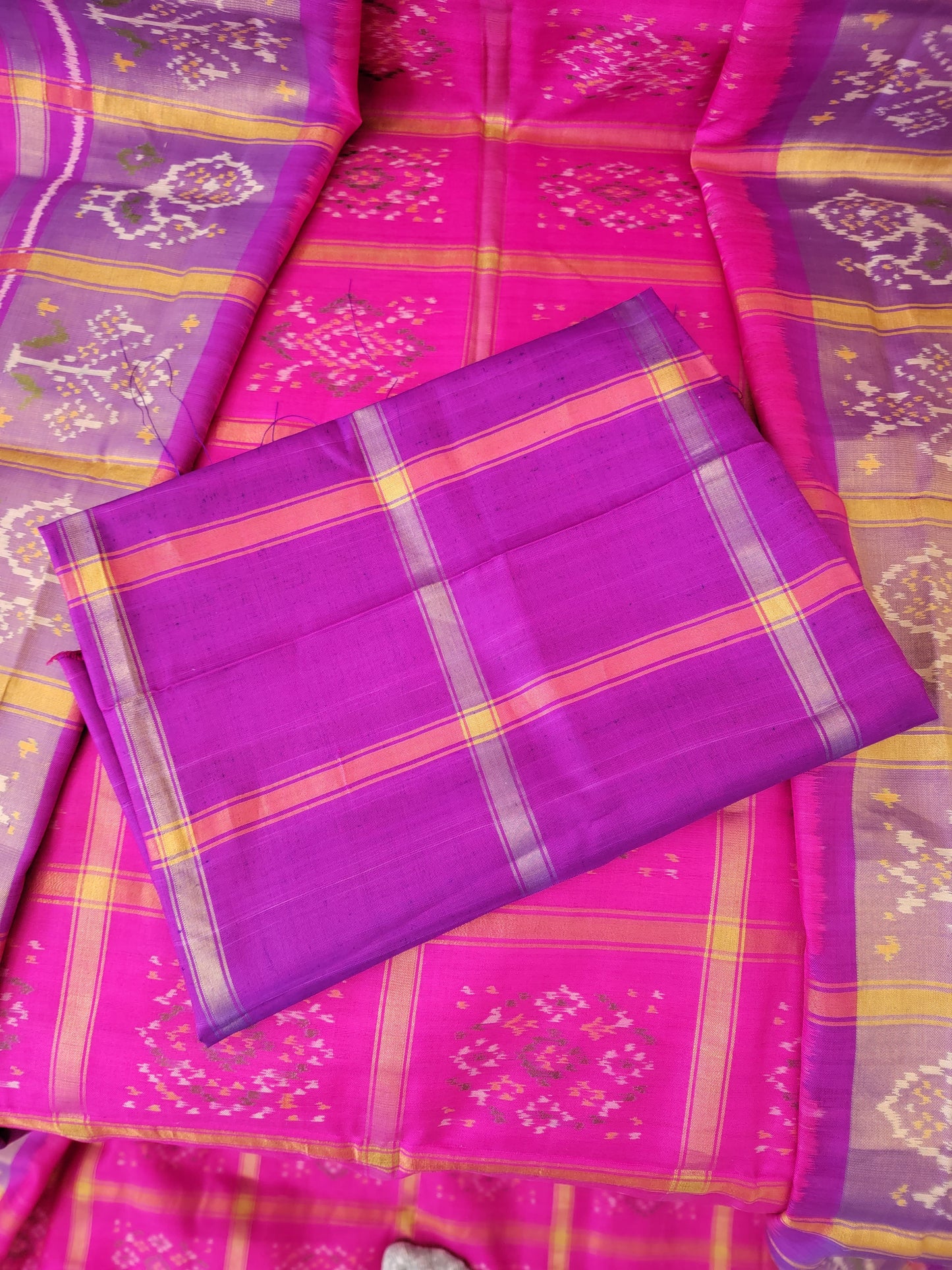 Patola Saree with Zari checks - Pink