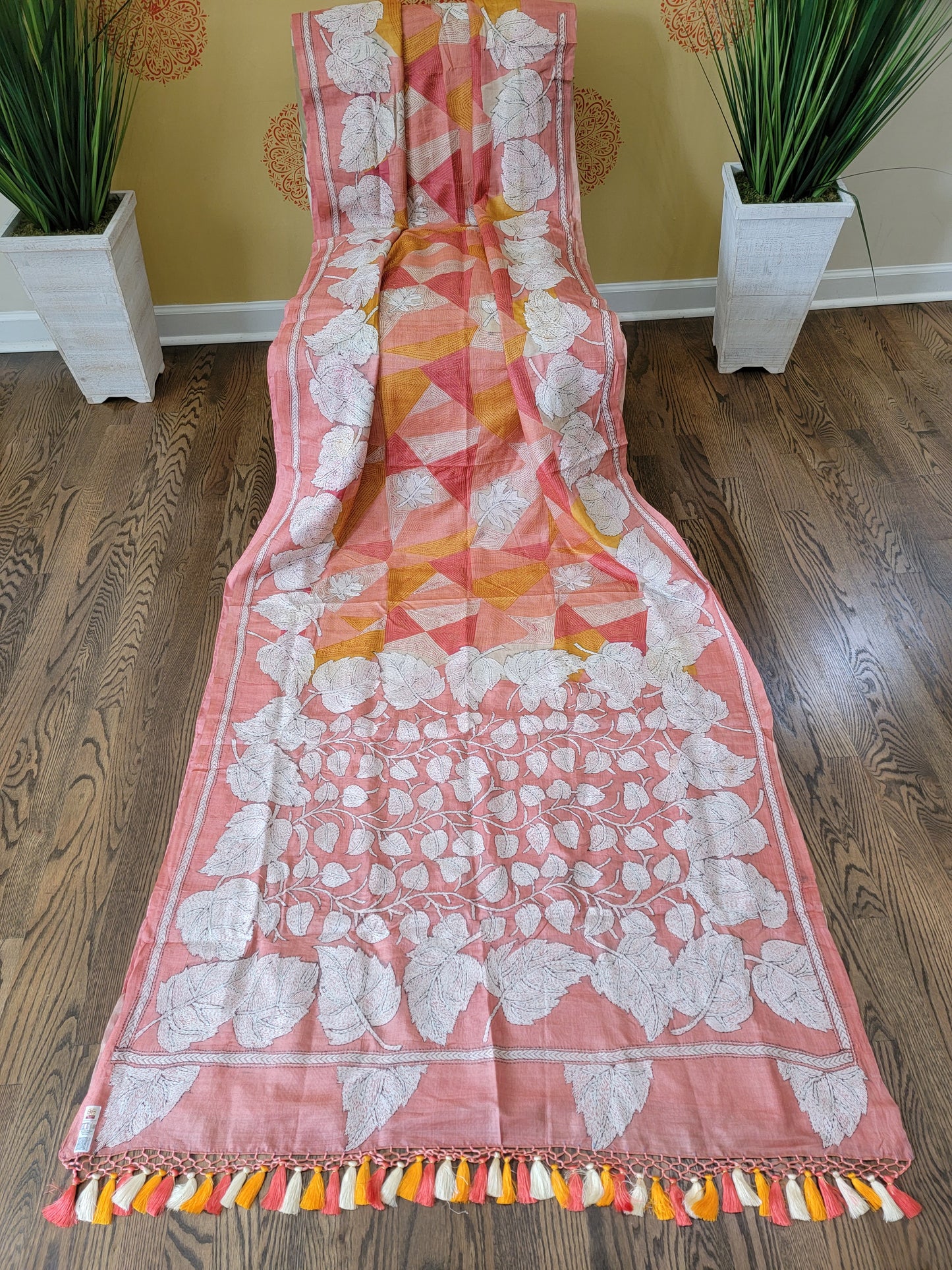 Hand Embroidery Kantha Saree on Tusser Silk