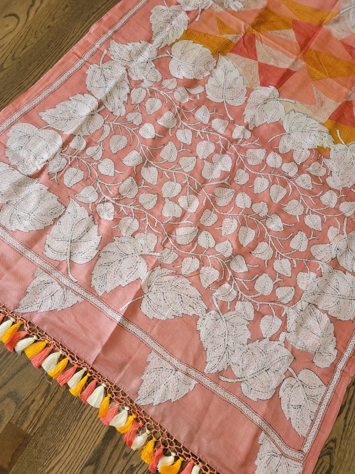 Hand Embroidery Kantha Saree on Tusser Silk