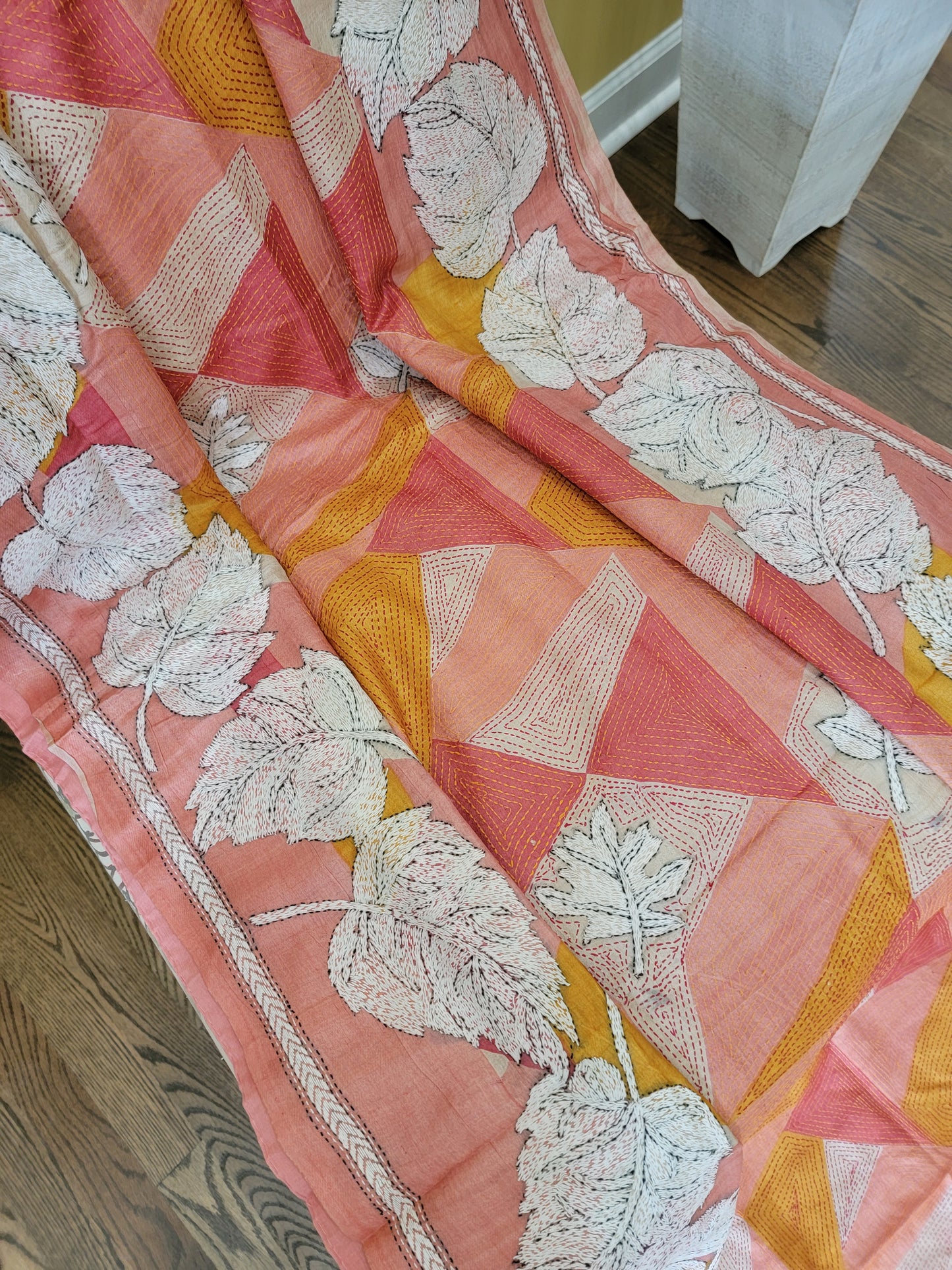 Hand Embroidery Kantha Saree on Tusser Silk