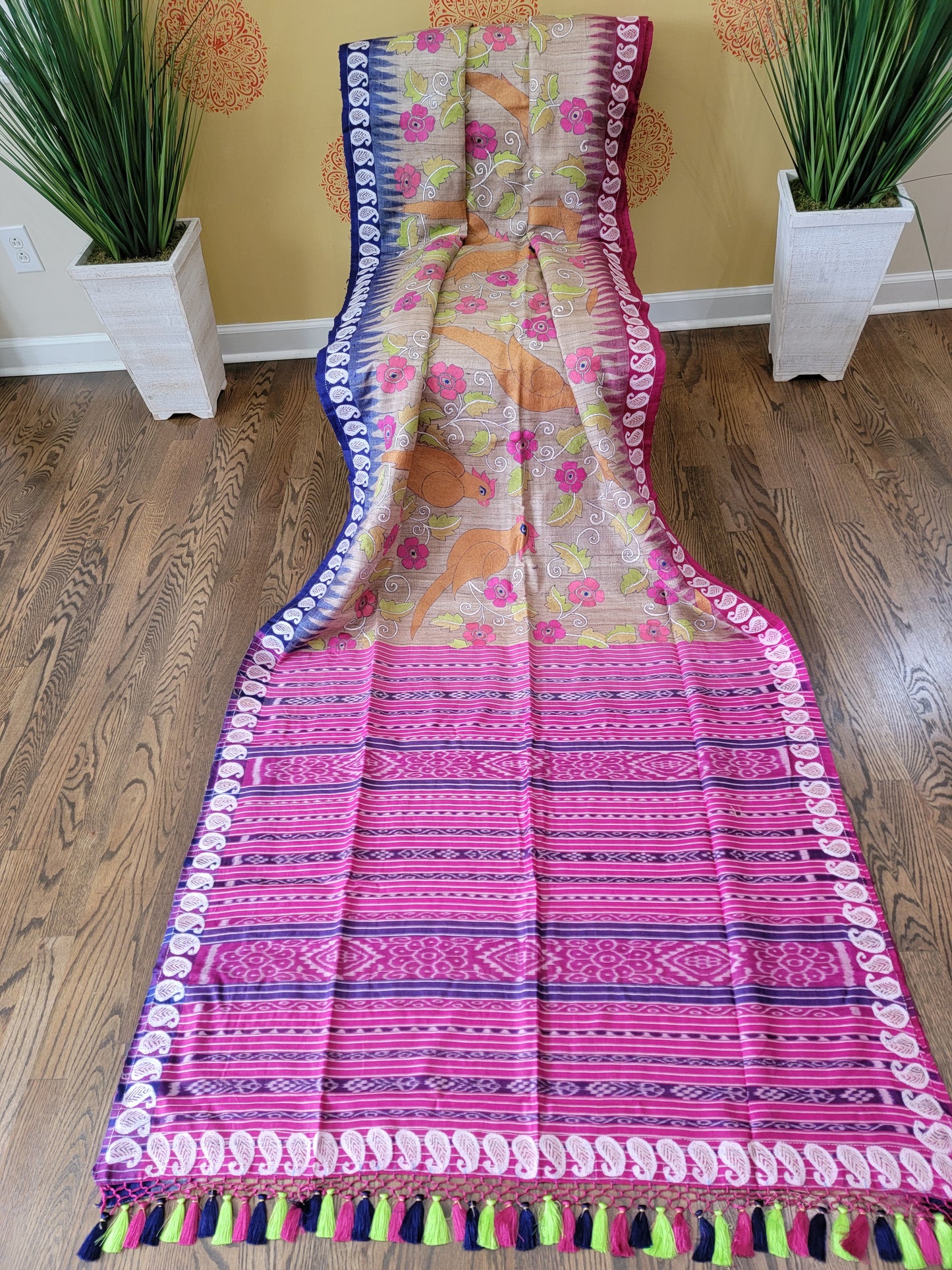 Hand Embroidery Kantha Saree on Tusser Silk