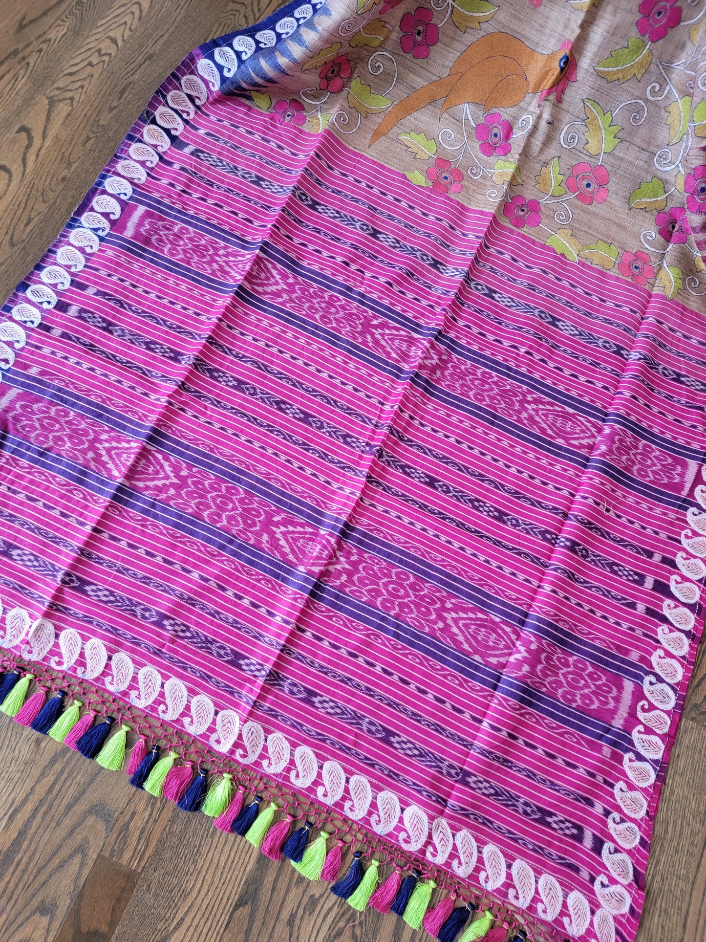 Hand Embroidery Kantha Saree on Tusser Silk