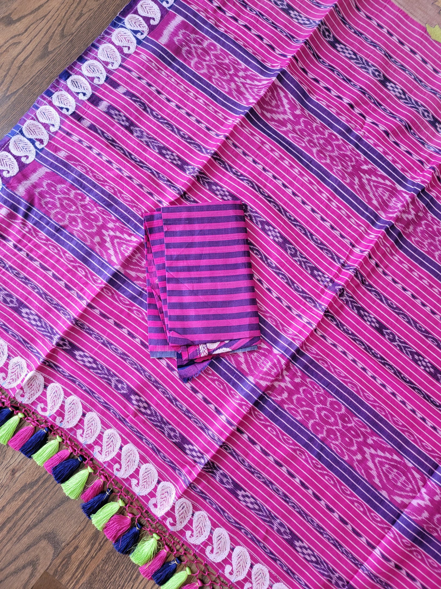 Hand Embroidery Kantha Saree on Tusser Silk