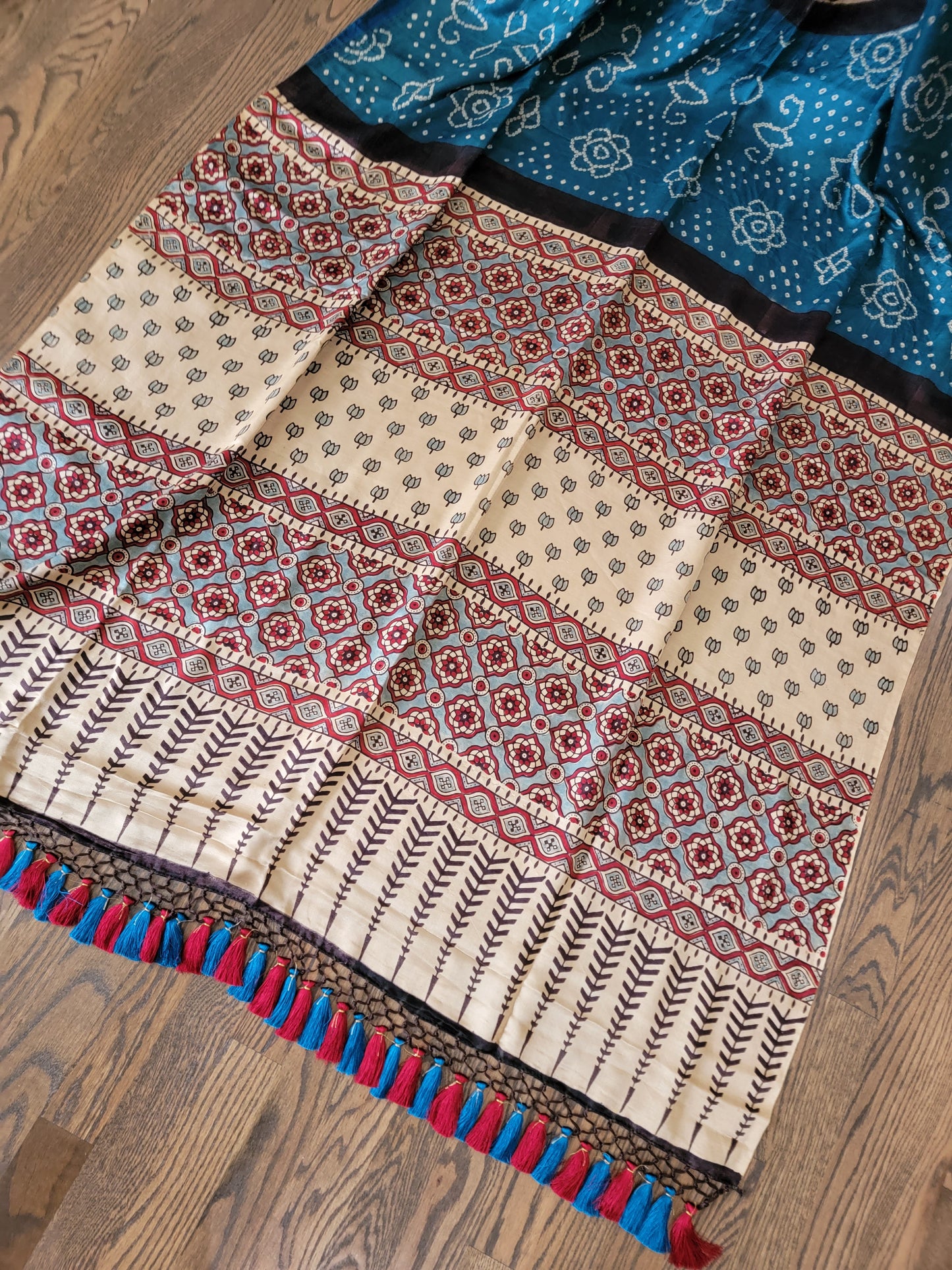 Ajarakh Bandhej Saree on Gaji Silk
