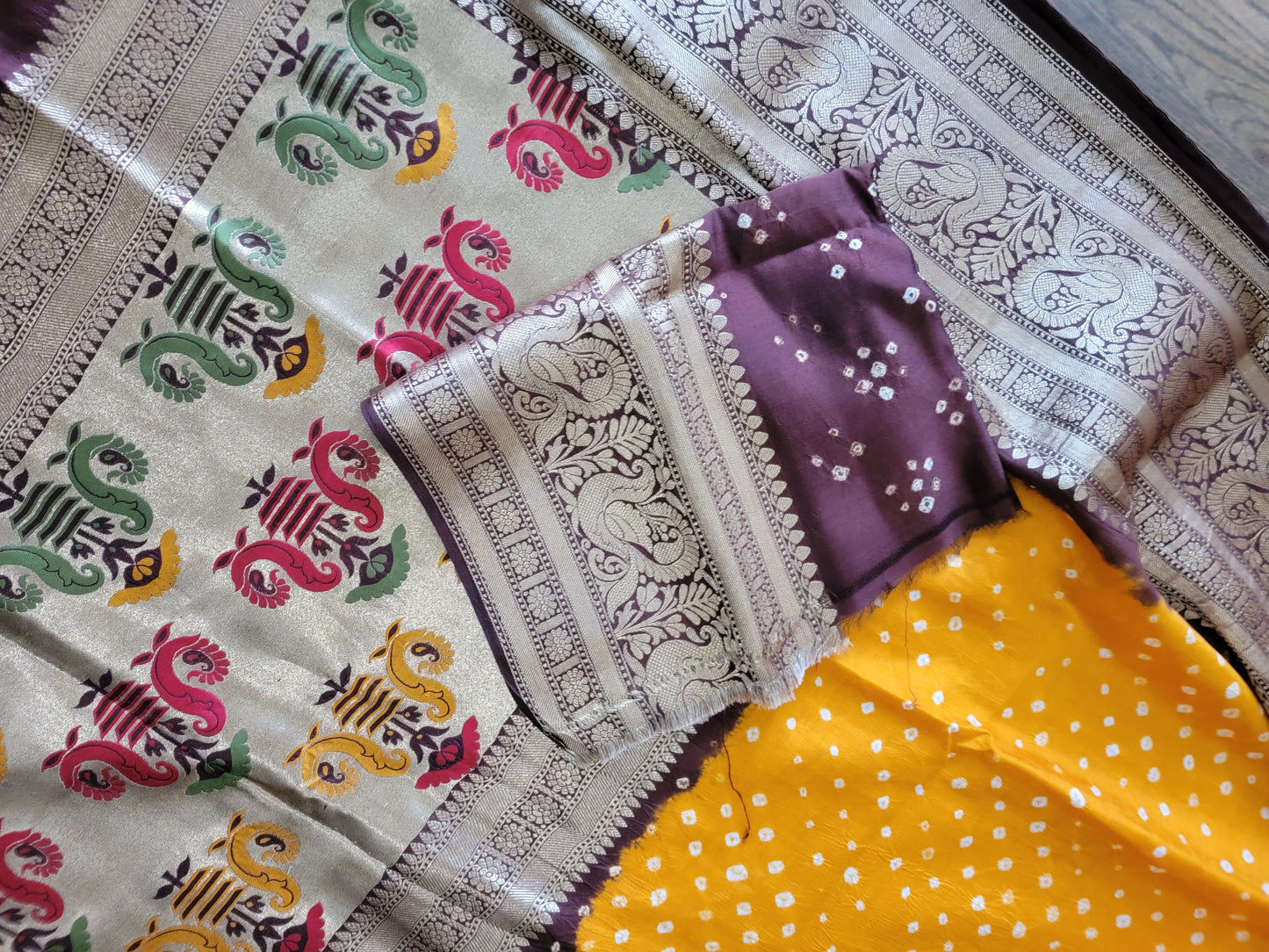 Kanjivaram Bandhej Saree - Mustard Yellow
