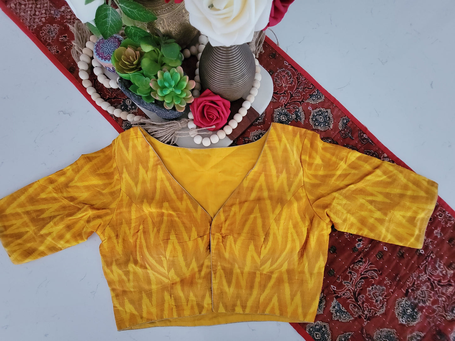 Raw Silk Ikkat Blouse - Mango Yellow