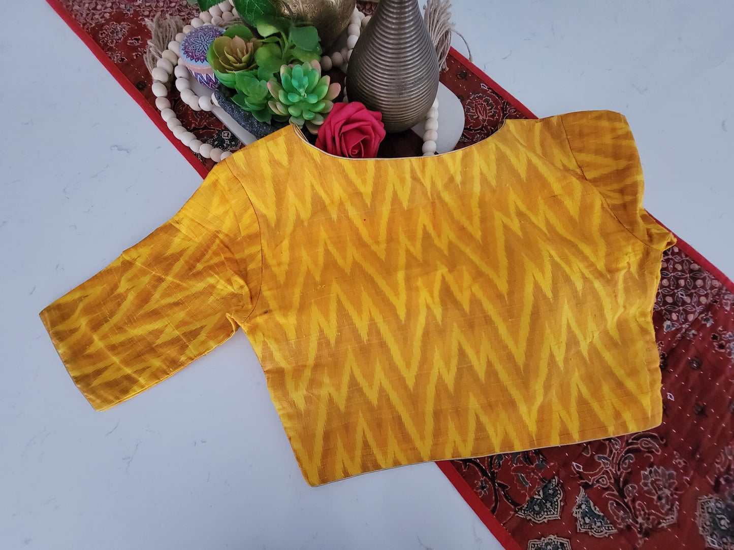 Raw Silk Ikkat Blouse - Mango Yellow