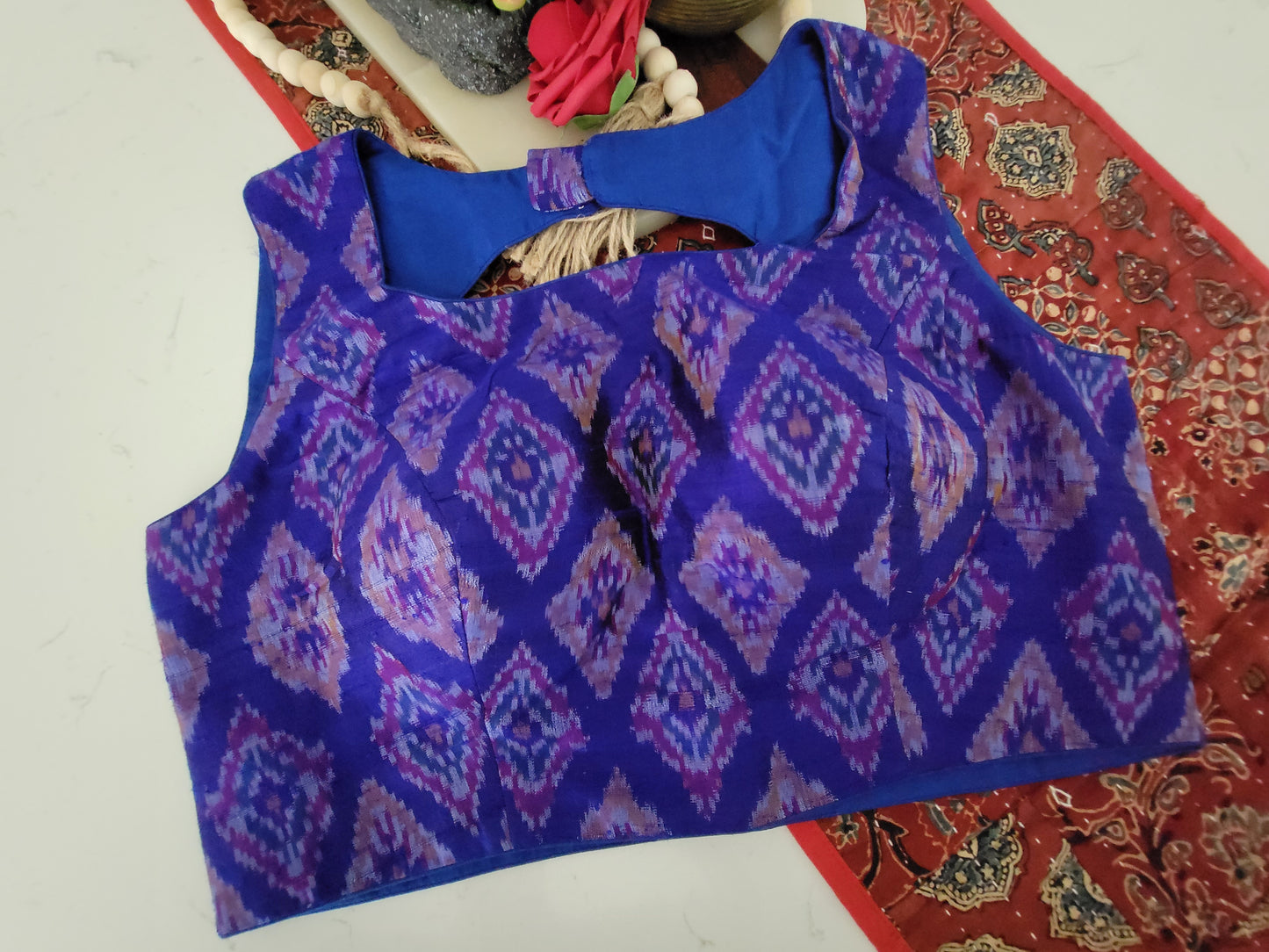 Raw Silk Ikkat Blouse - Purplish Blue