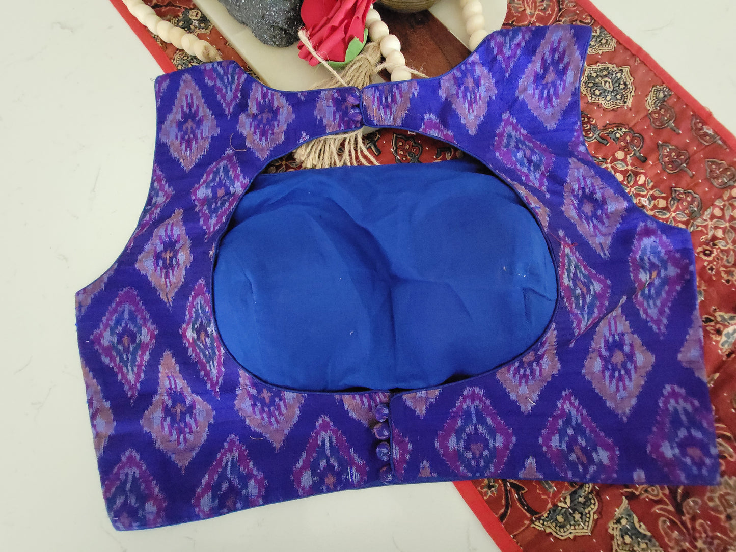 Raw Silk Ikkat Blouse - Purplish Blue