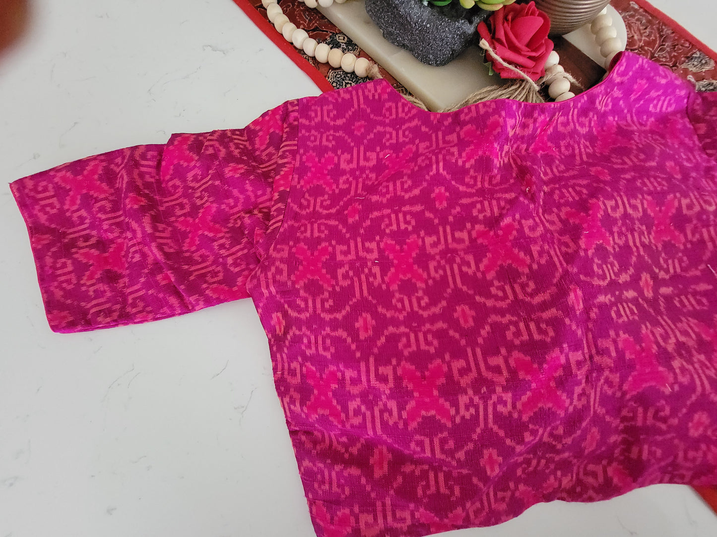 Raw Silk Ikkat Blouse - Magenta