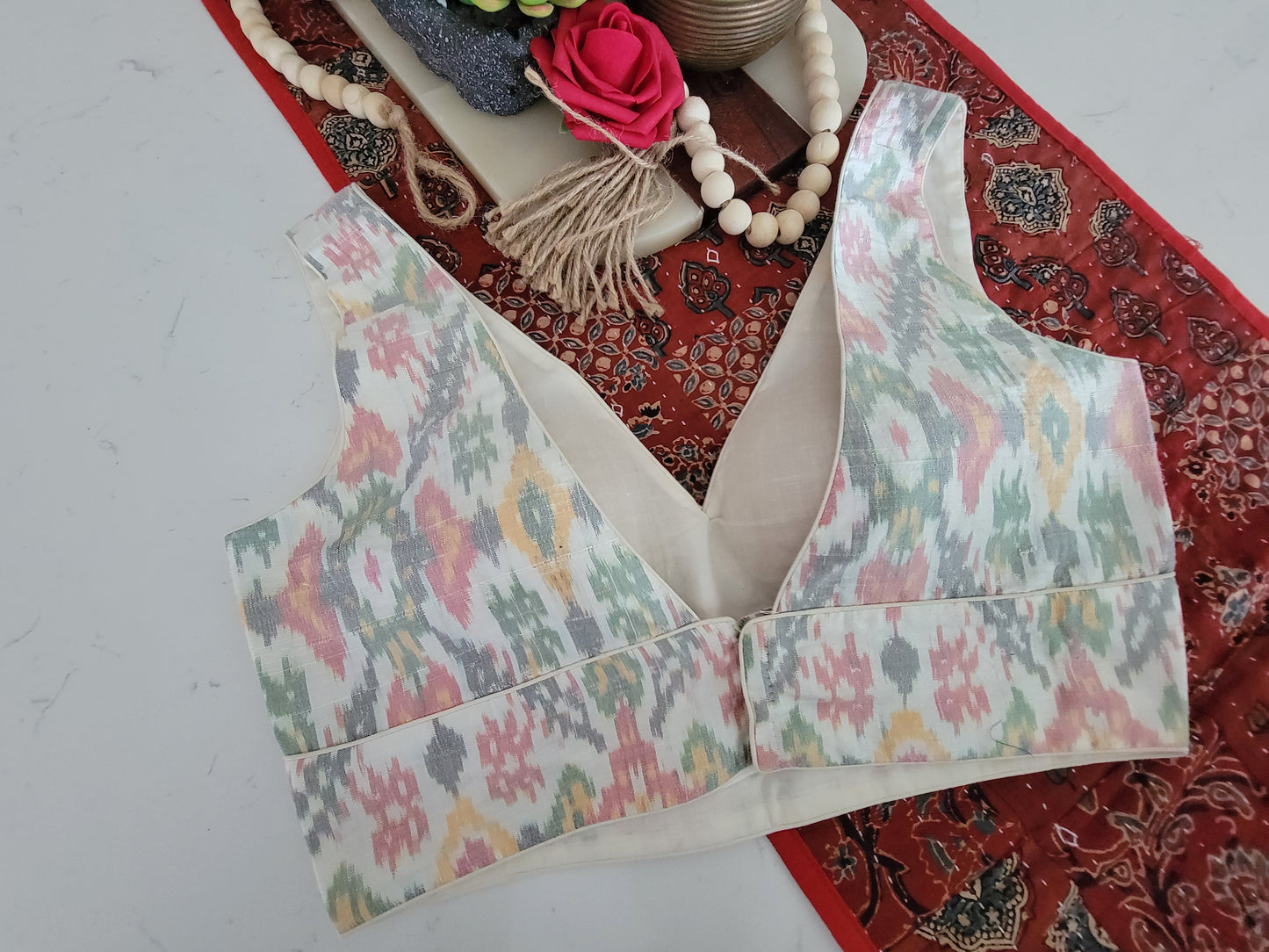 Raw Silk Ikkat Blouse - White