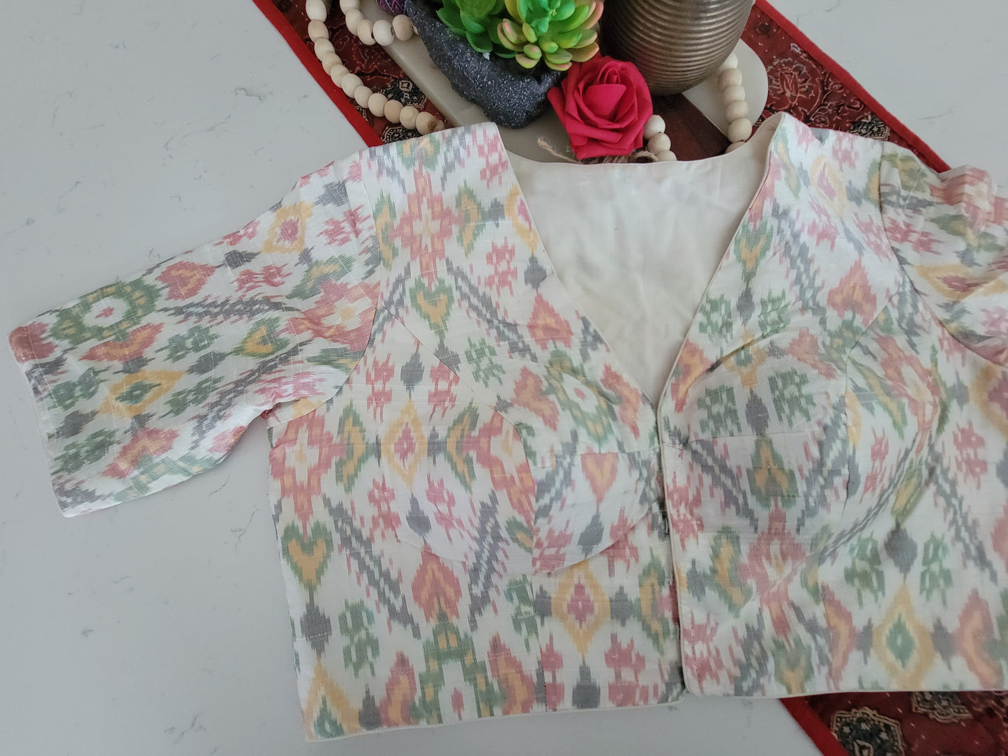 Raw Silk Ikkat Blouse - White