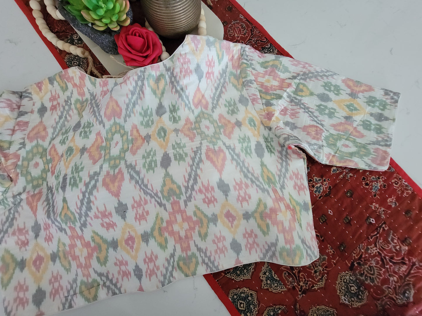Raw Silk Ikkat Blouse - White