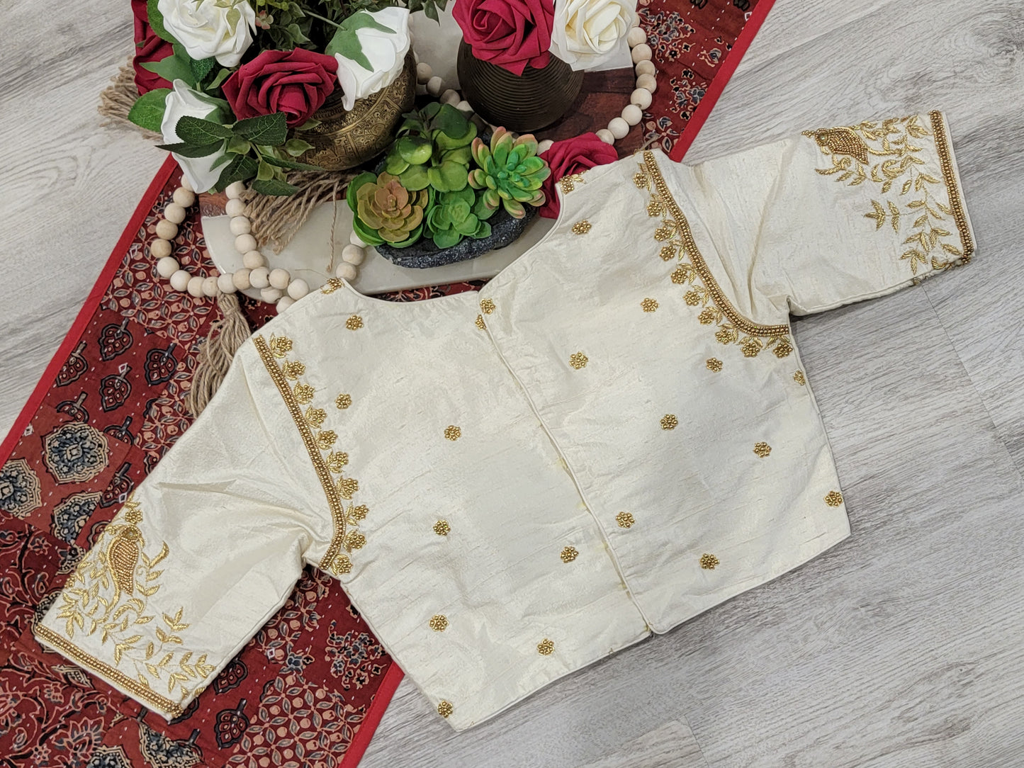 Raw Silk Maggam Work Blouse - Beige