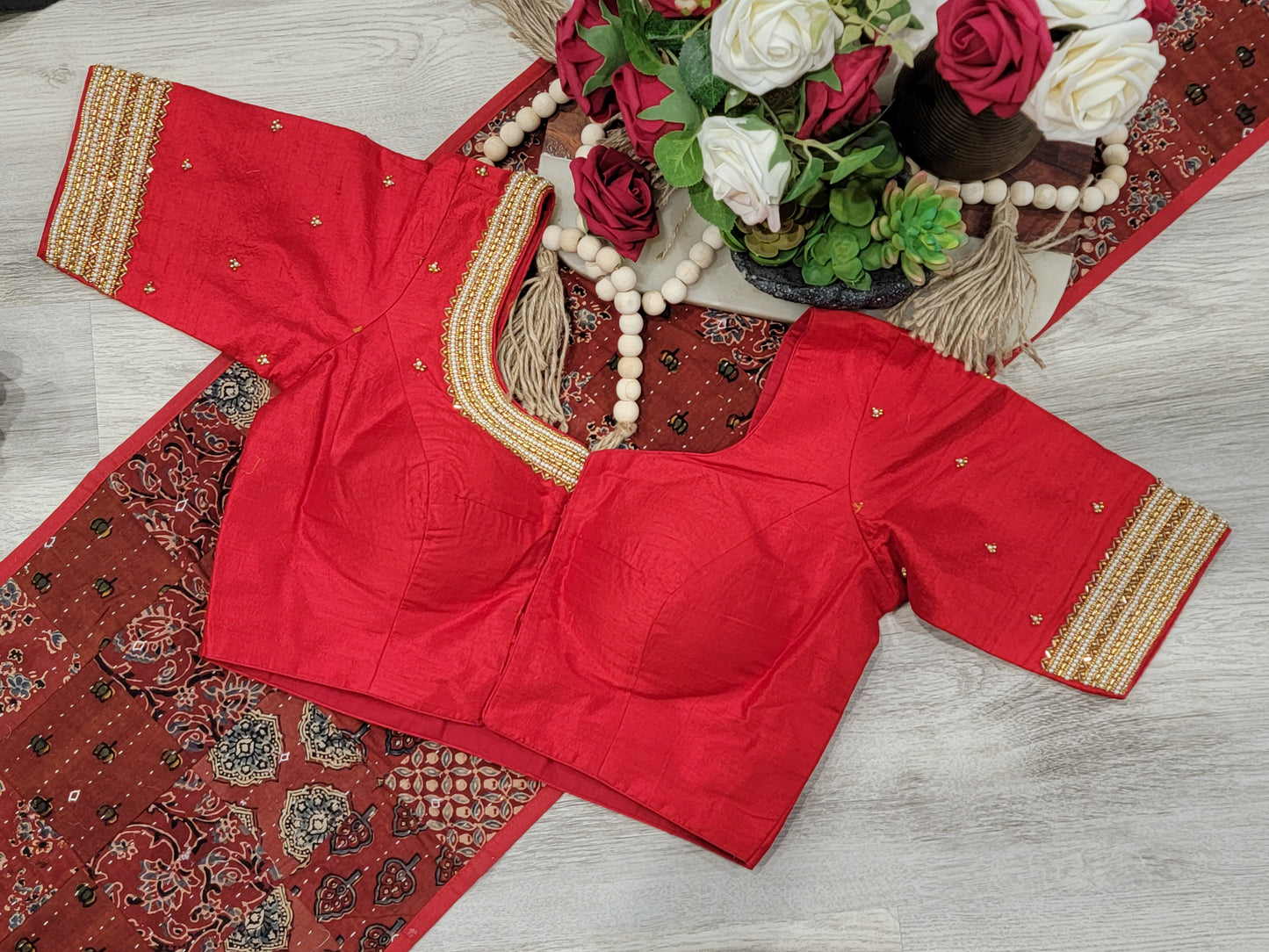Raw Silk Maggam work Blouse - Red