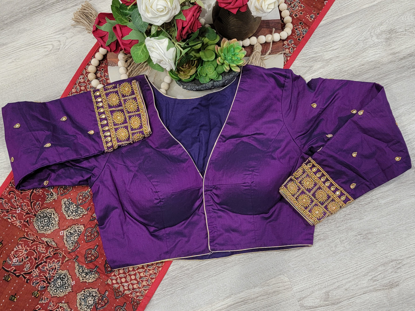 Raw Silk Maggam Work Blouse - Purple