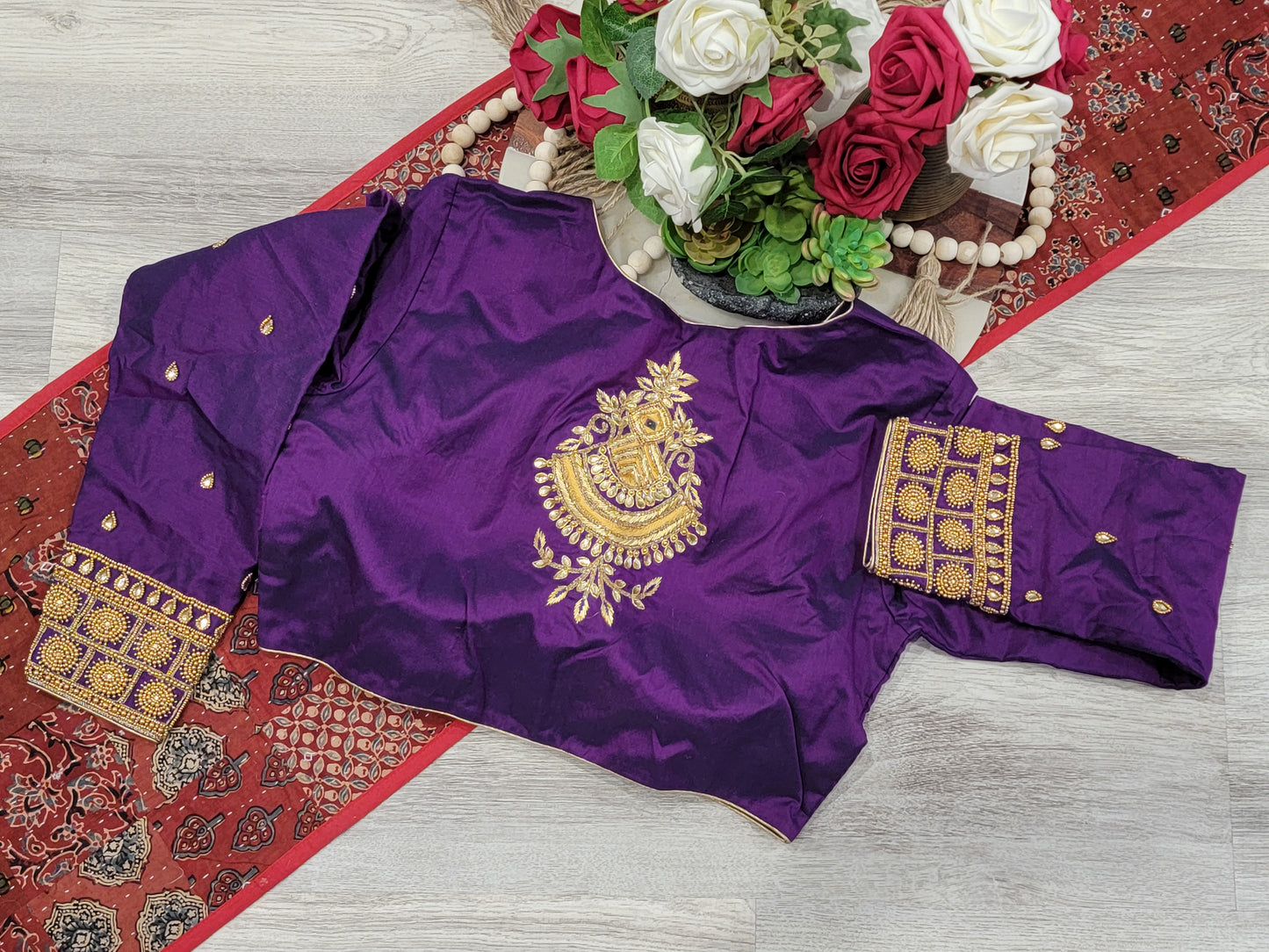 Raw Silk Maggam Work Blouse - Purple