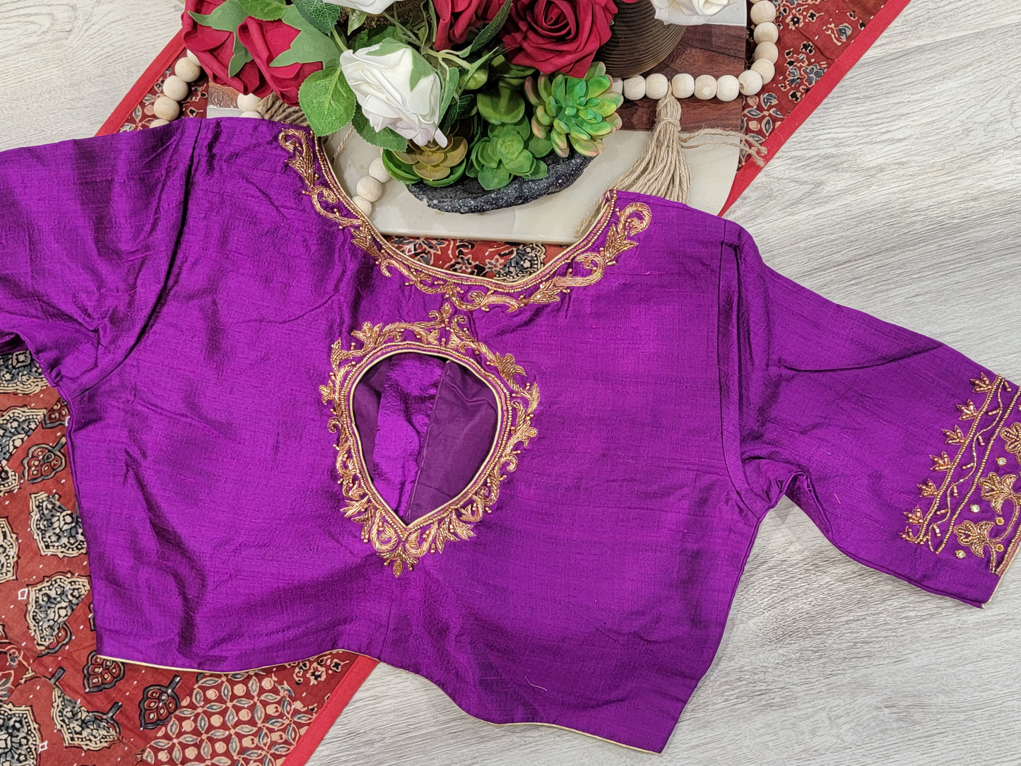 Raw Silk Maggam Work Blouse - Purple