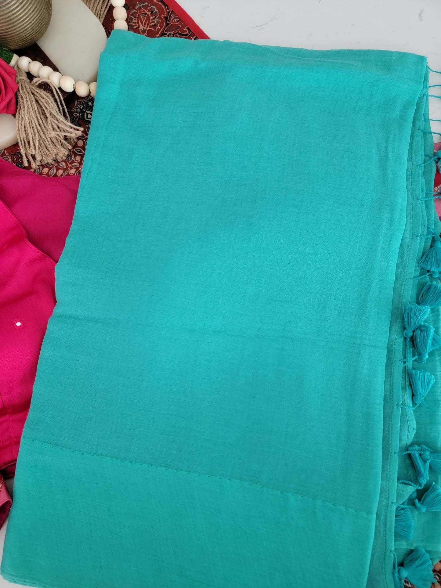 Handwoven Mulcotton Saree - sea green