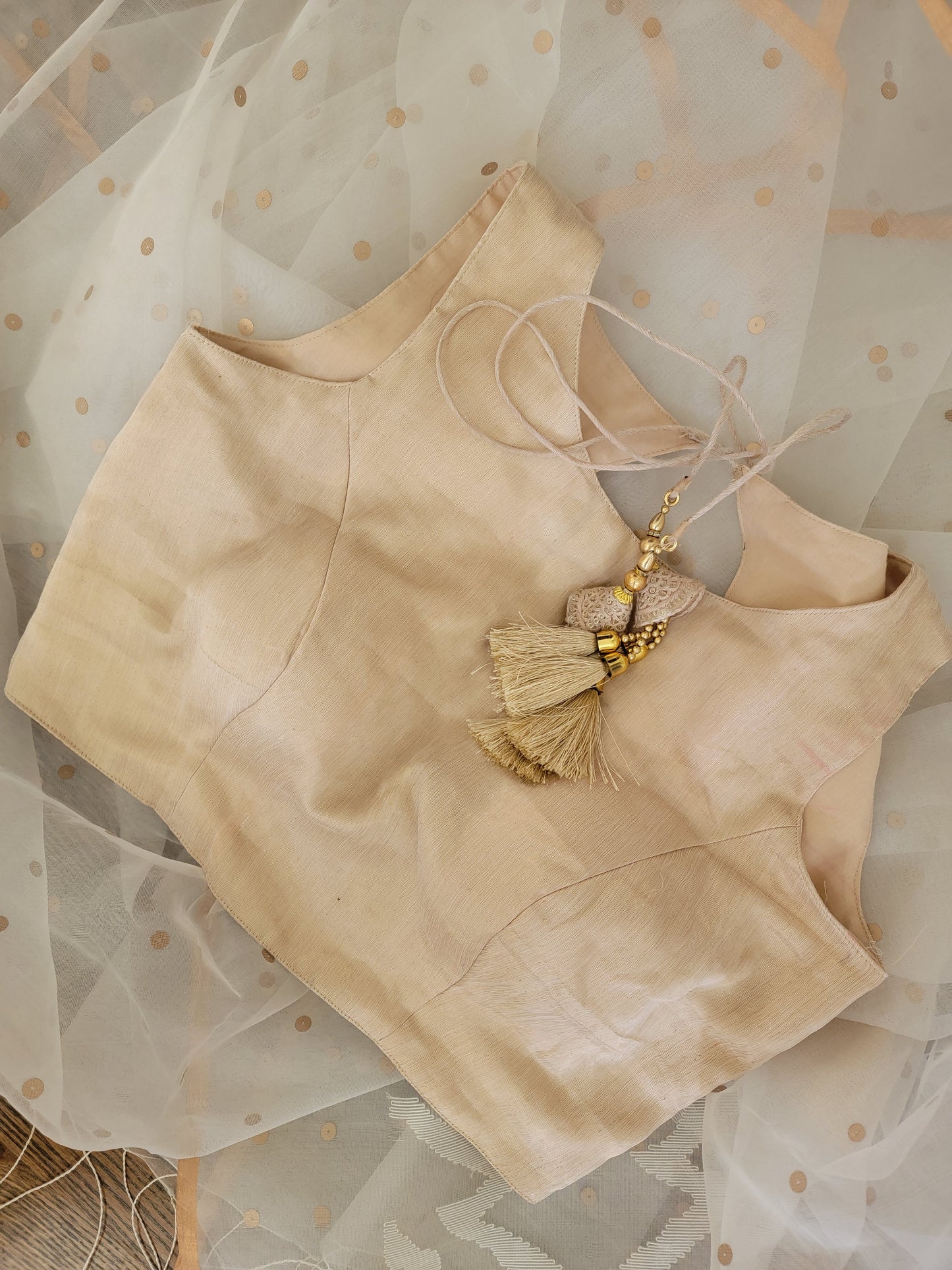 Size 36-40 Stitched Blouse - White Handwoven Muslin Jamdani