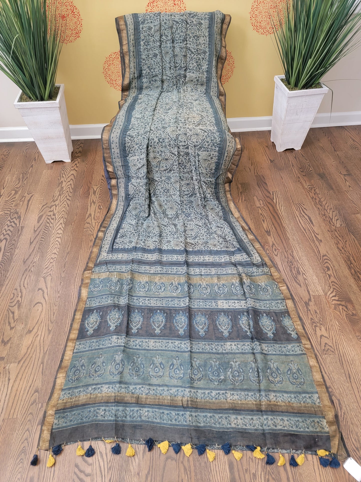Ajarakh Vegetable Color Dyed hand block printed Saree on Maheshwari Silk