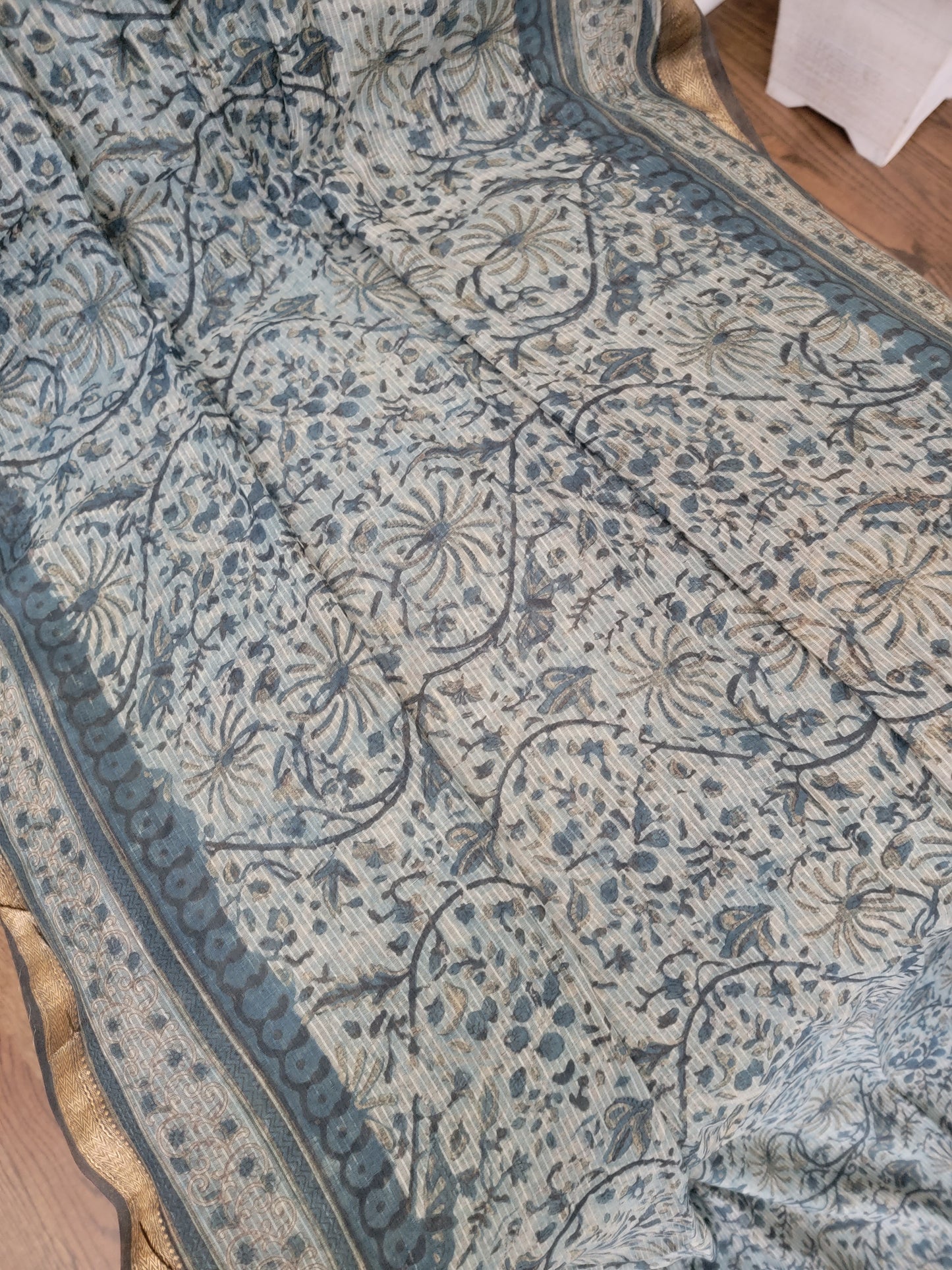 Ajarakh Vegetable Color Dyed hand block printed Saree on Maheshwari Silk