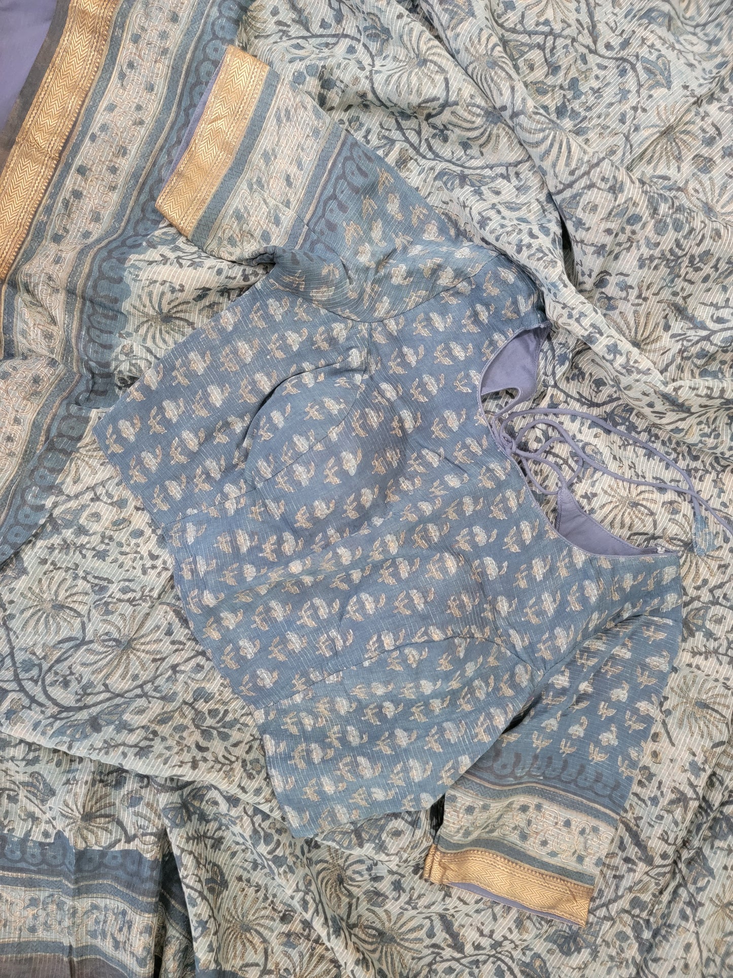 Ajarakh Vegetable Color Dyed hand block printed Saree on Maheshwari Silk