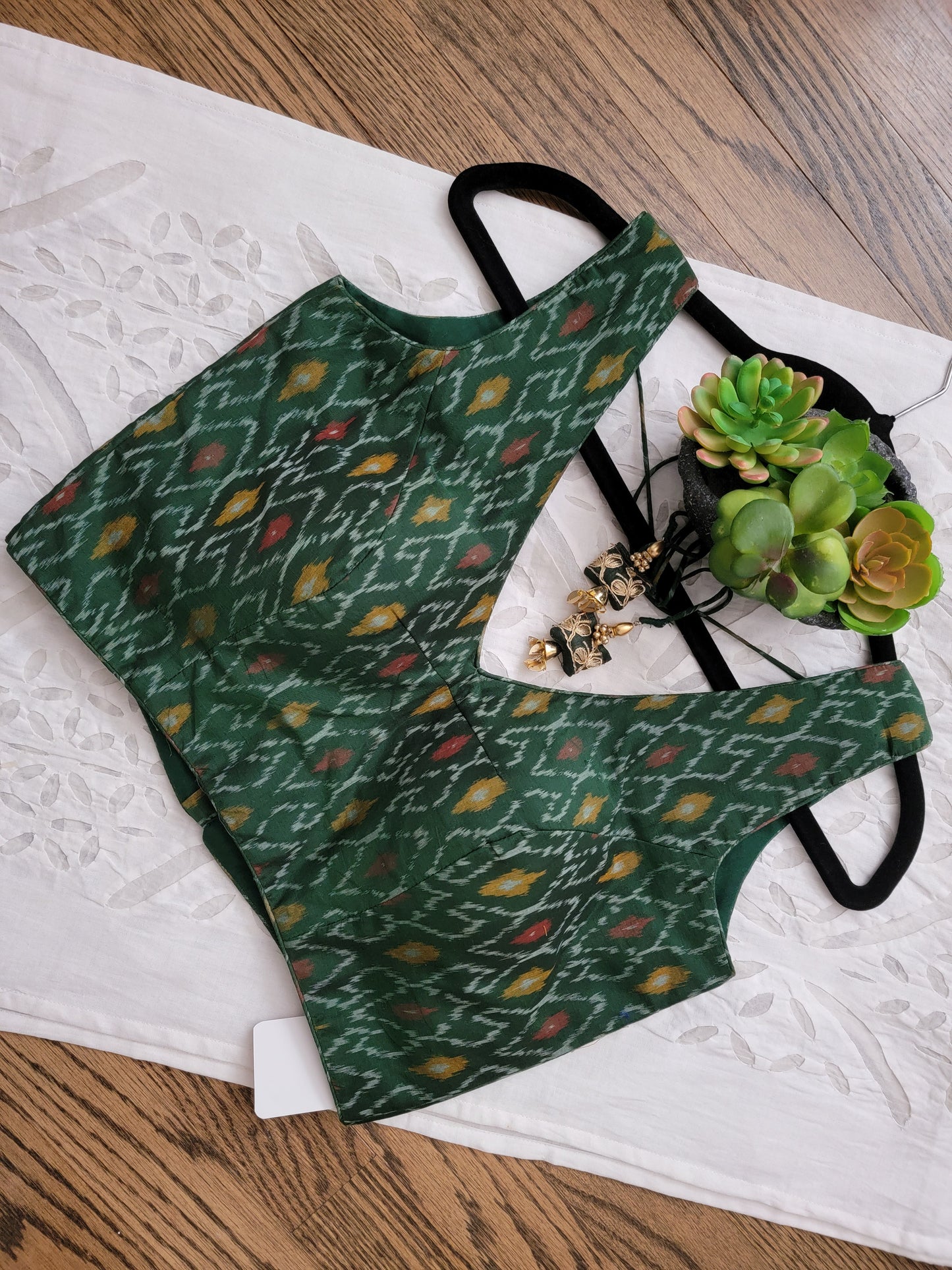 Ikkat Blouse - Bottle Green