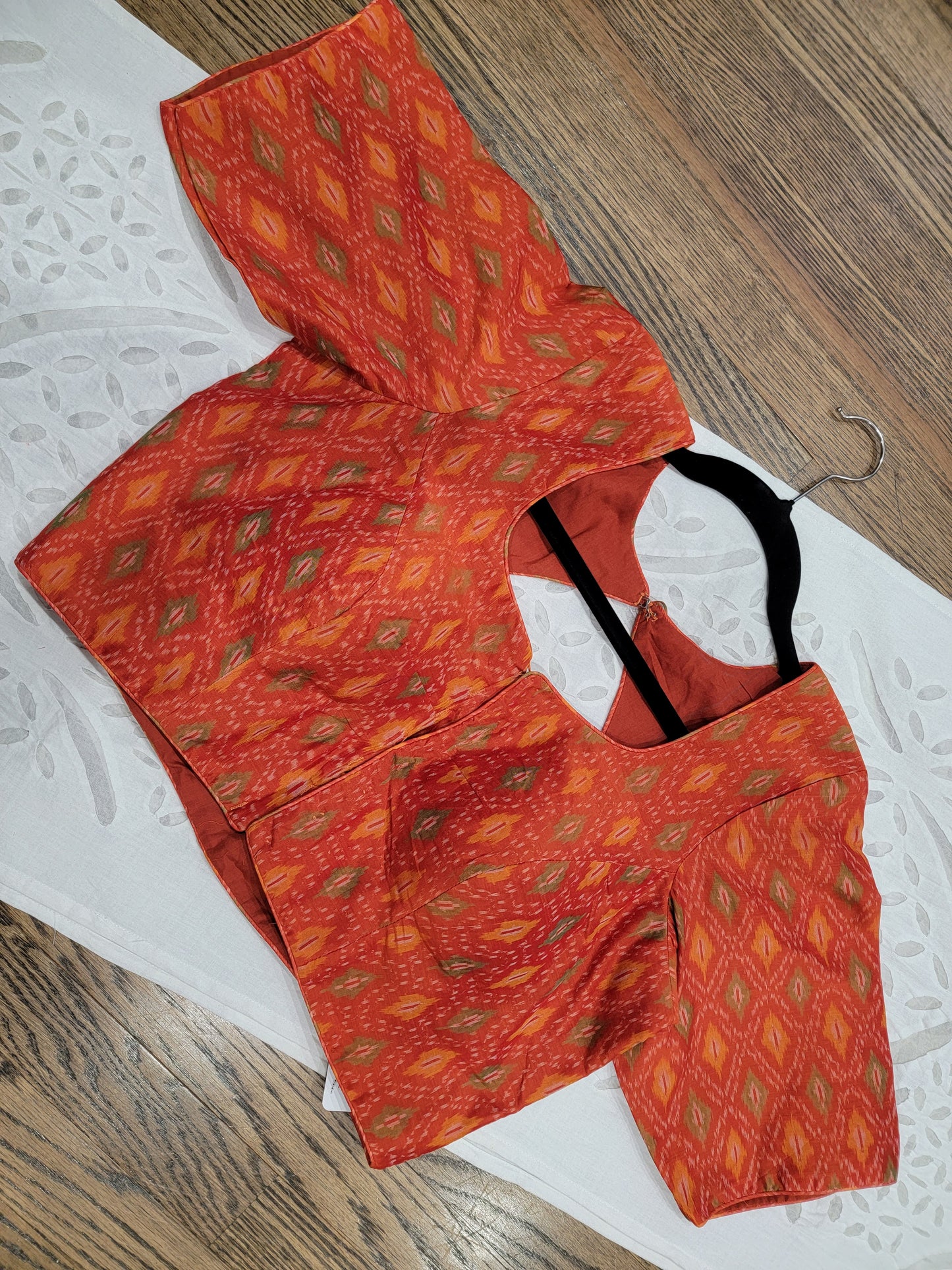 Ikkat Blouse - red tinted Orange