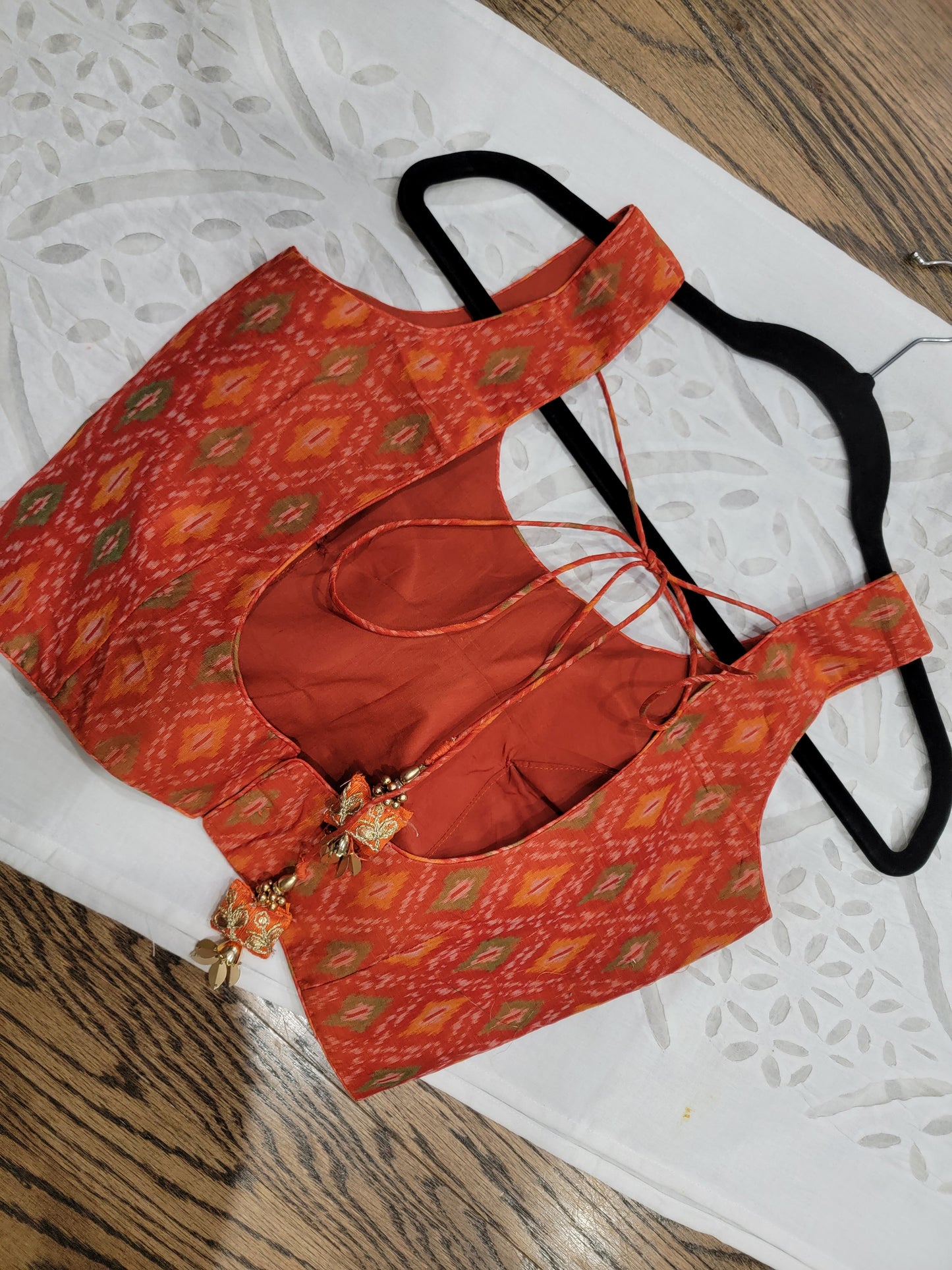 Ikkat Blouse - red tinted Orange