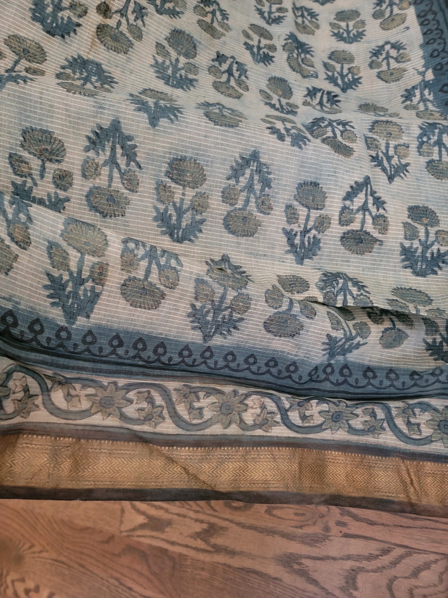 Ajarakh Vegetable Color Dyed hand block printed Saree on Maheshwari Silk