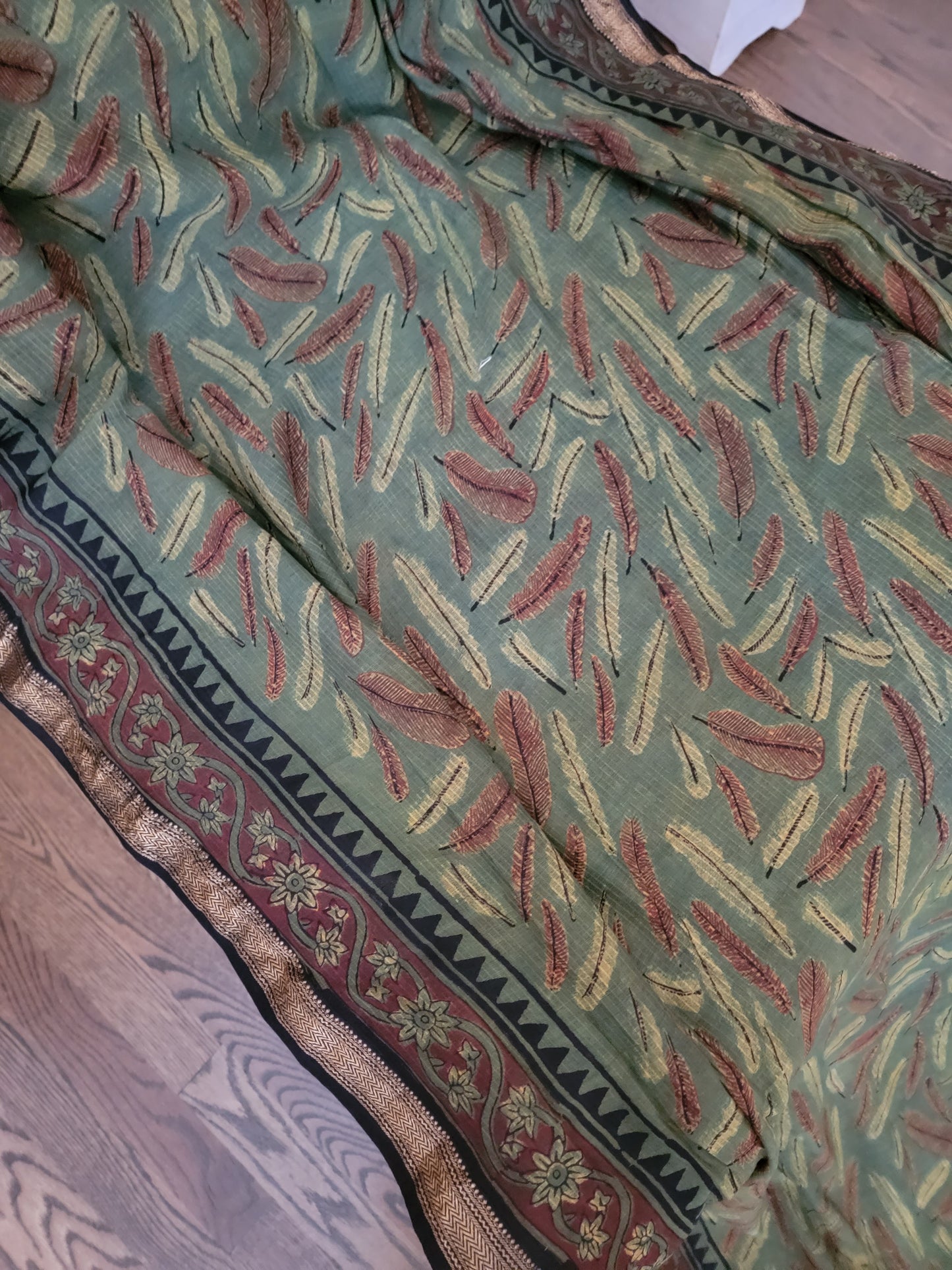 Ajarakh Vegetable Color Dyed hand block printed Saree on Maheshwari Silk